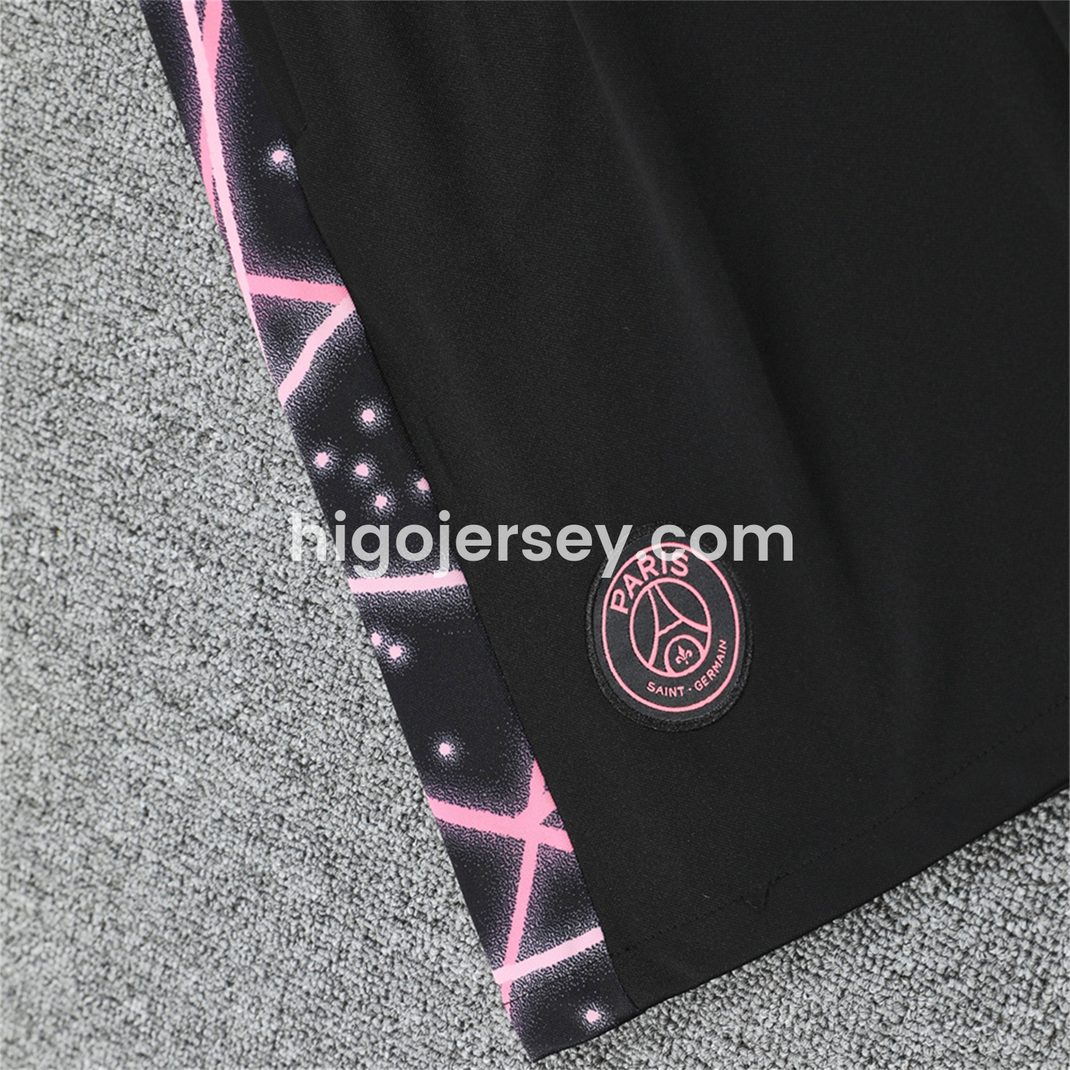 Higojerseys-Paris Saint-Germain PSG 25-26 Short-Sleeve Training Set - Pink Fluorescent Rays Black Top & Black Shorts