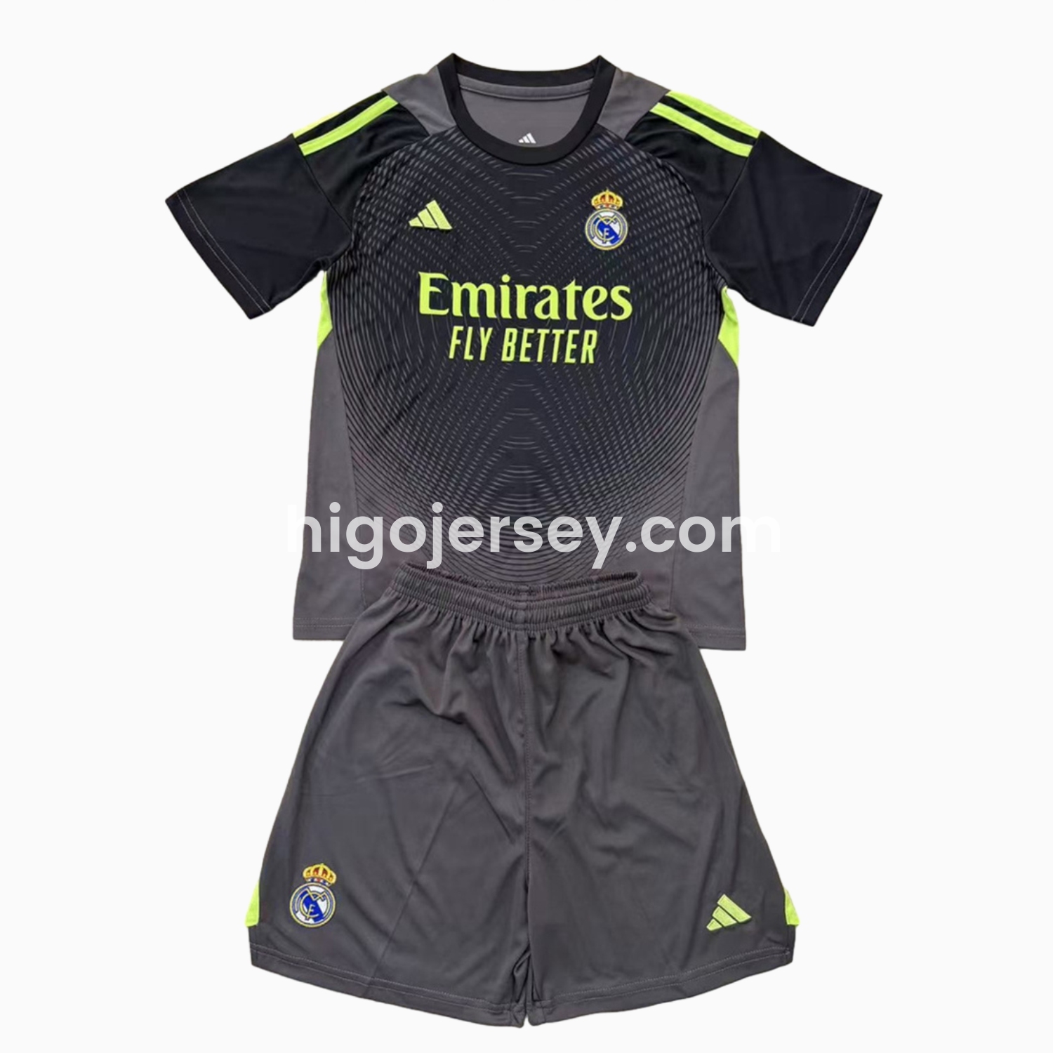 Higojerseys-Real Madrid 25-26 Grey Black Goalkeeper Men's Adult Jersey Set - Fans Version