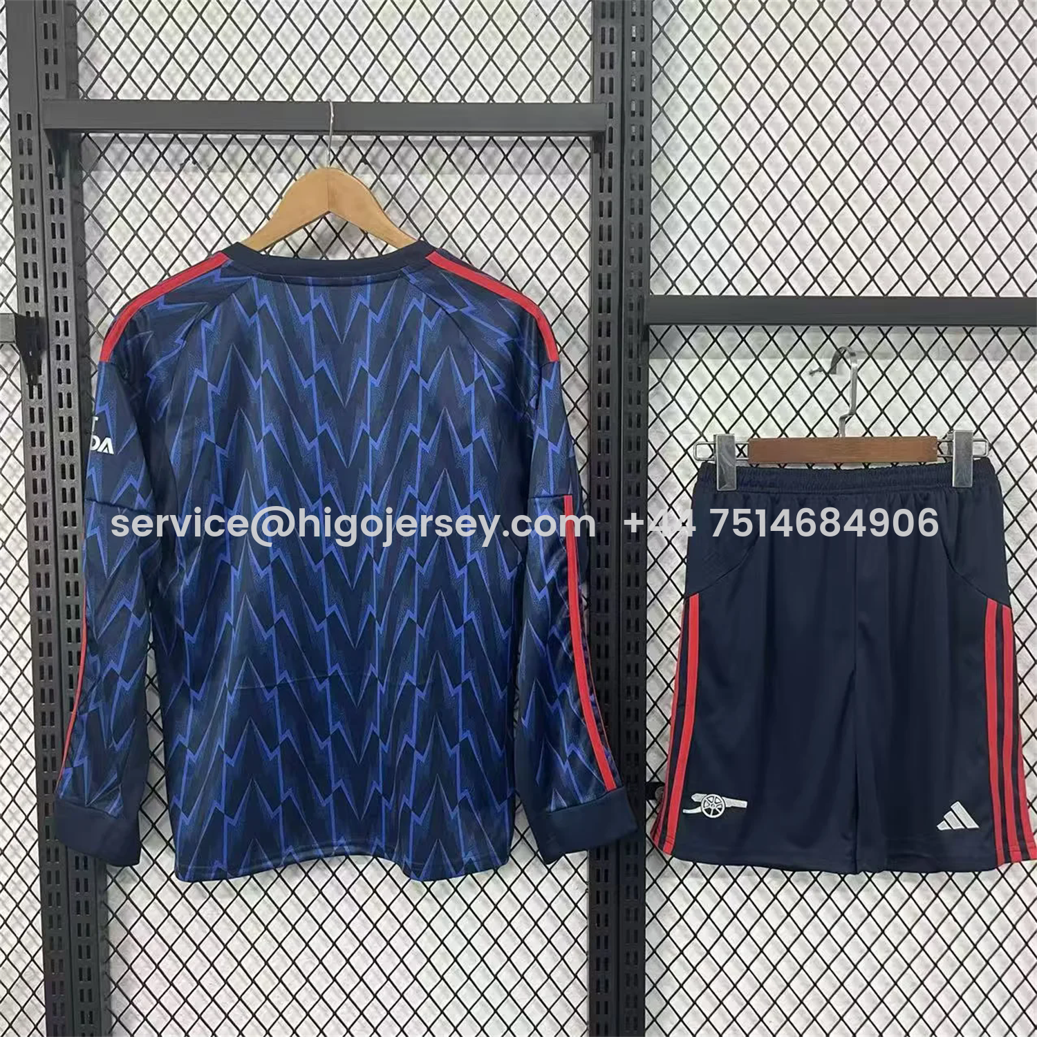 Higojerseys-Arsenal 25-26 Away Blue Long Sleeves Kids Kit