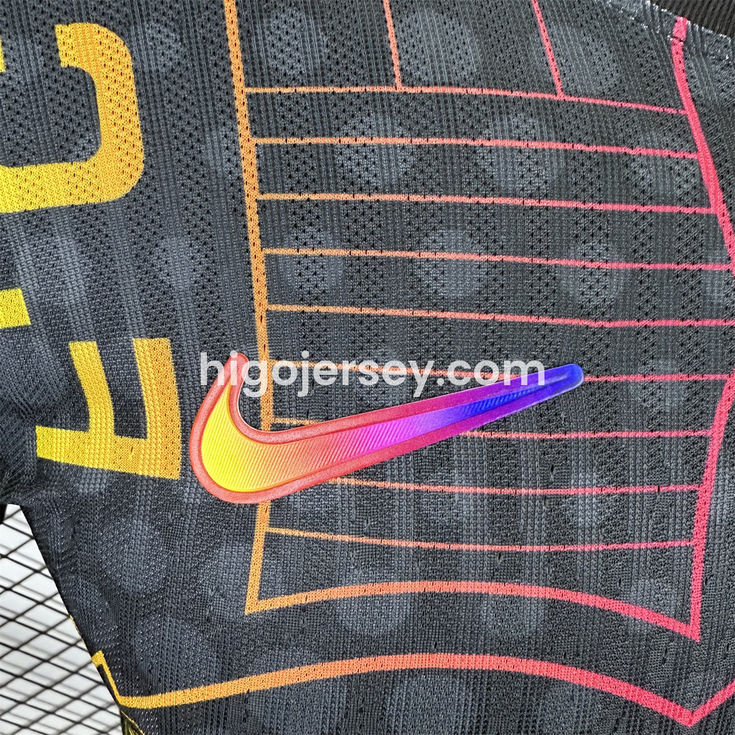 Higojerseys-Barcelona 25-26 Fluorescent Team Logo Lines Black Jersey - Player Version