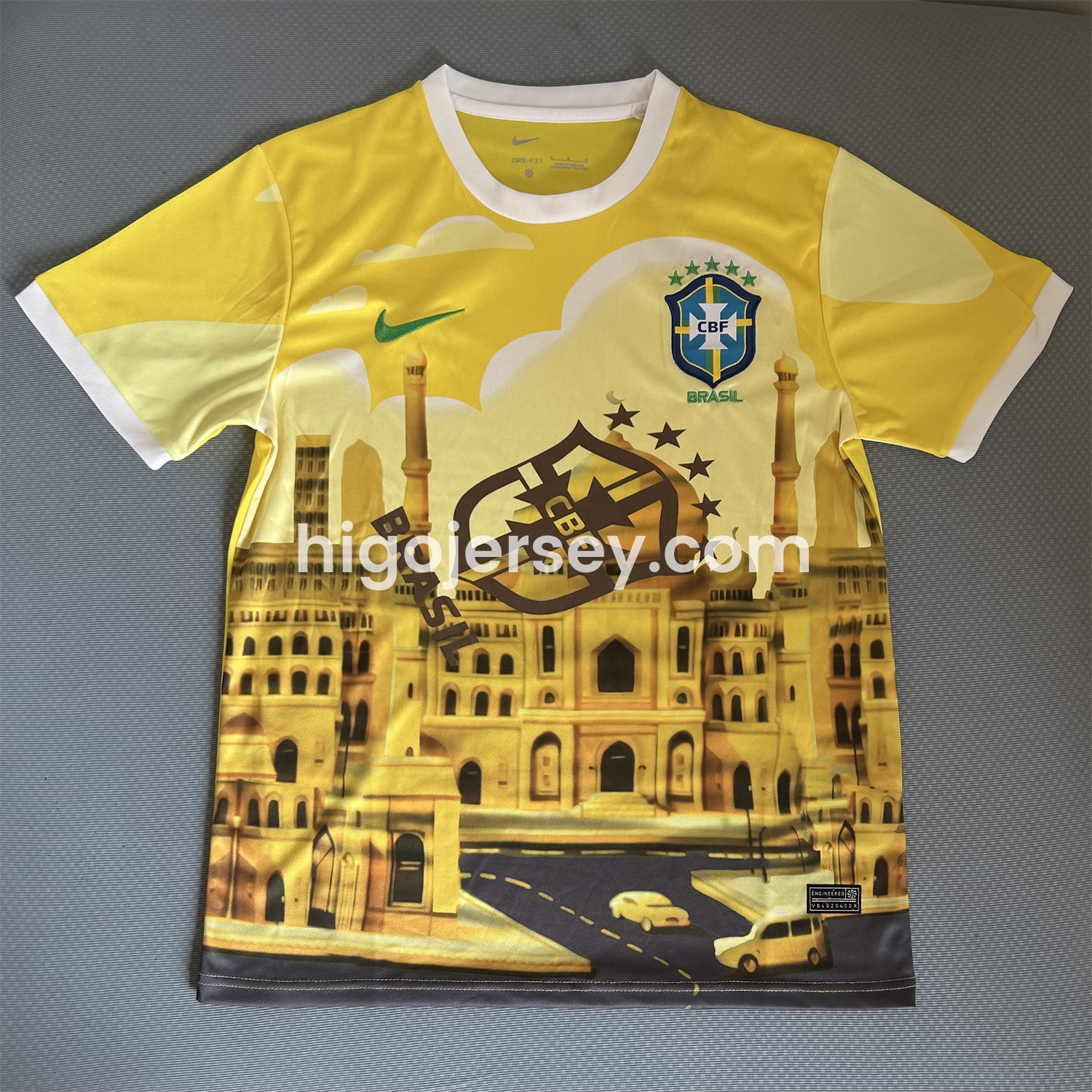 Higojerseys-Brazil 2025-26 Church Silhouette Yellow Jersey - Fans Version