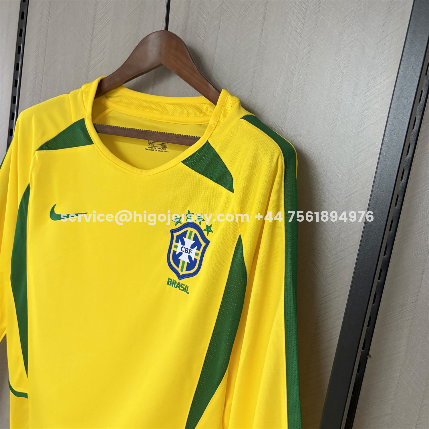 Higojerseys-Retro Brazil 2002 Home Long Sleeves Jersey