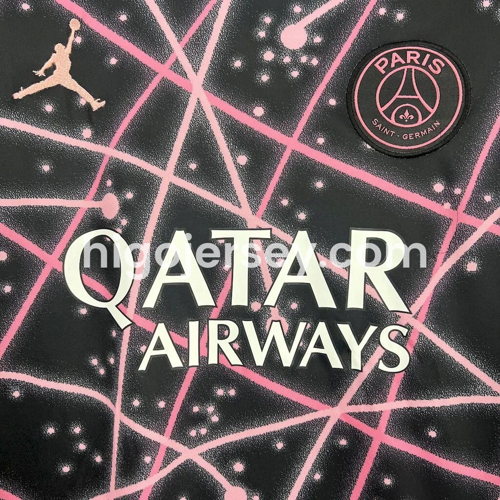 Higojerseys-Paris Saint-Germain PSG 25-26 Pink Lines Black Pre-Match Training Jersey - Fans Version