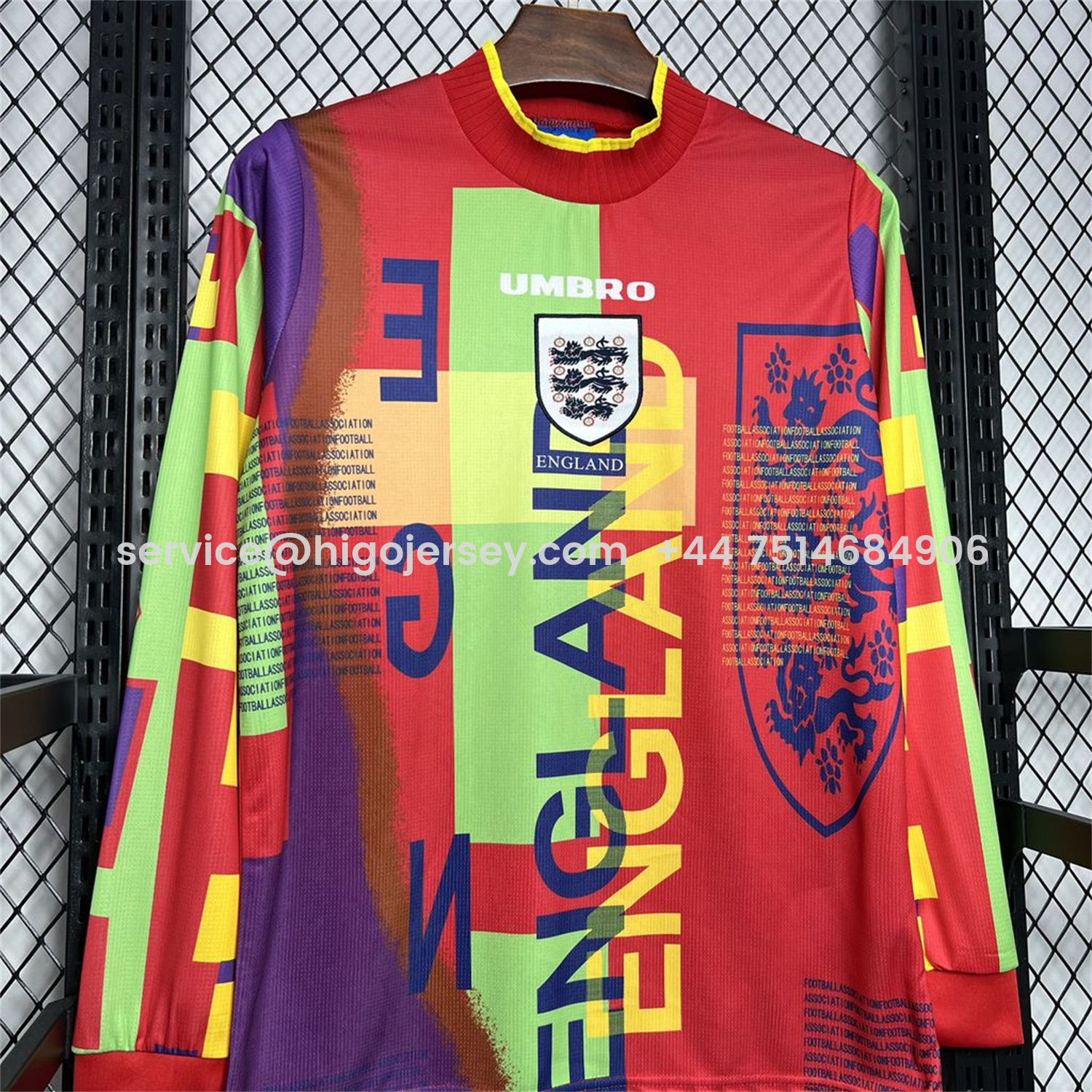 Higojerseys-Retro England 1996 Red Goalkeeper Long Sleeve Jersey