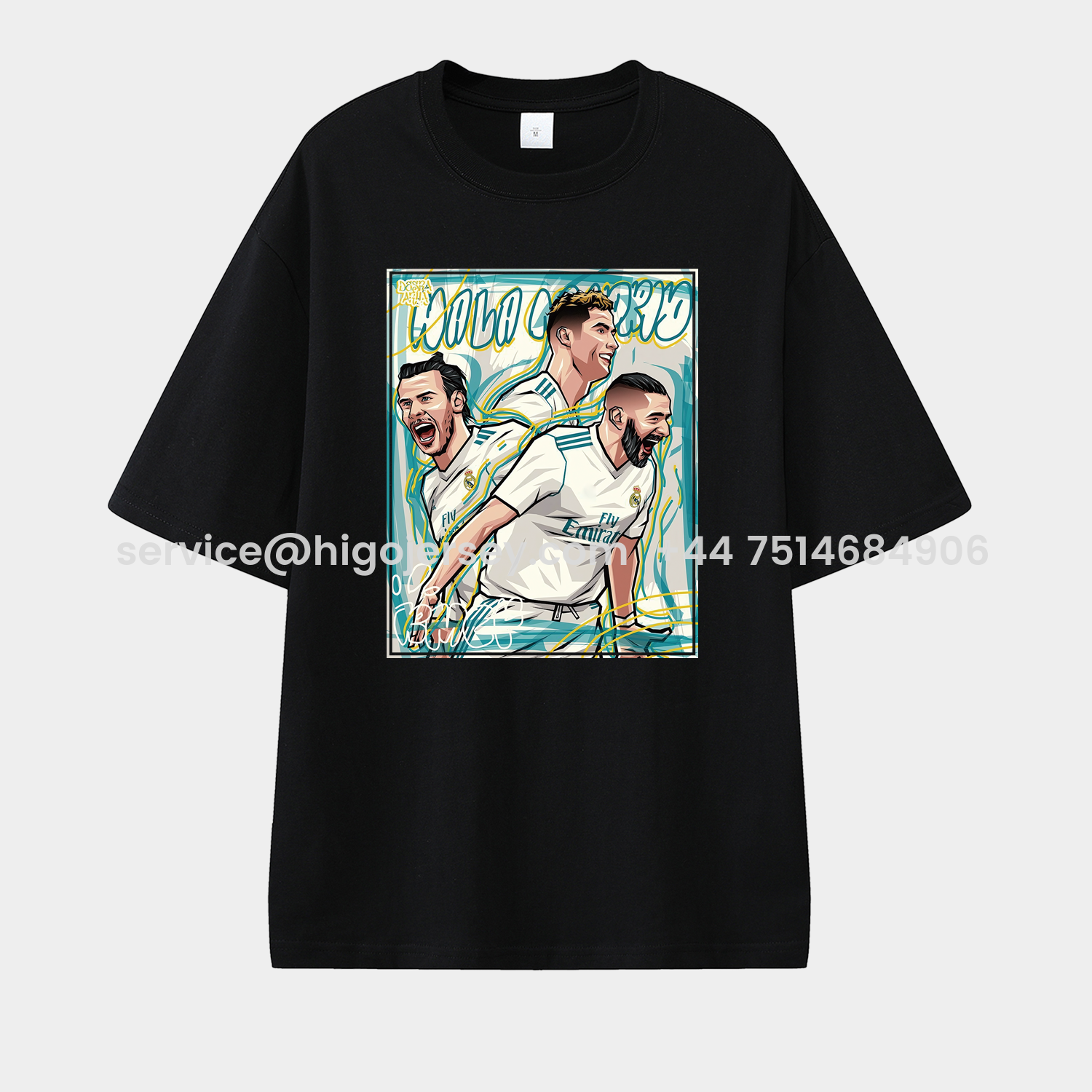 Higojerseys-Real Madrid BBC Benzema Bale Cristiano Ronaldo Unisex Pure Cotton T-shirt
