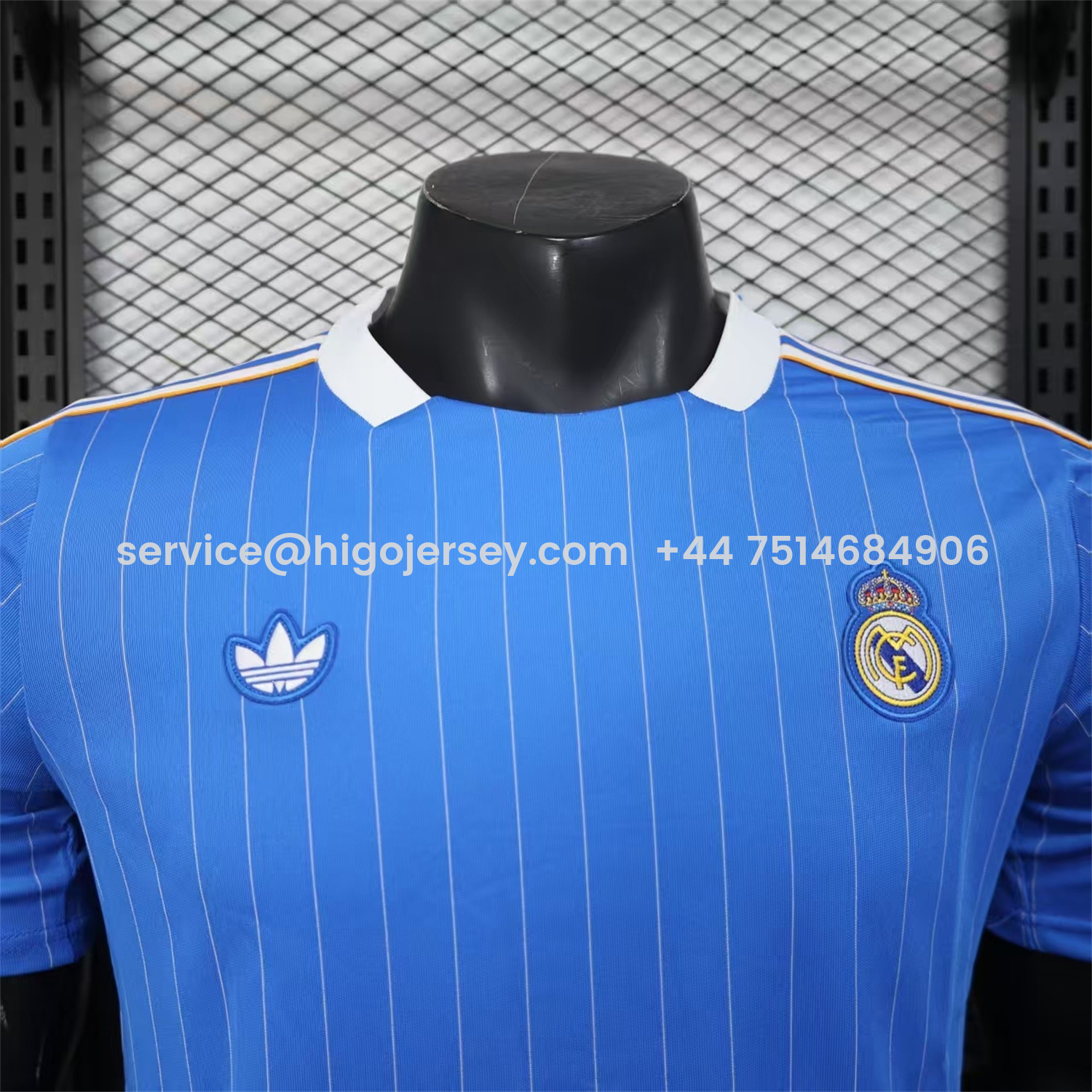 Higojerseys-Real Madrid 25-26 Trefoil White Lines Blue Travel Jersey - Player Version