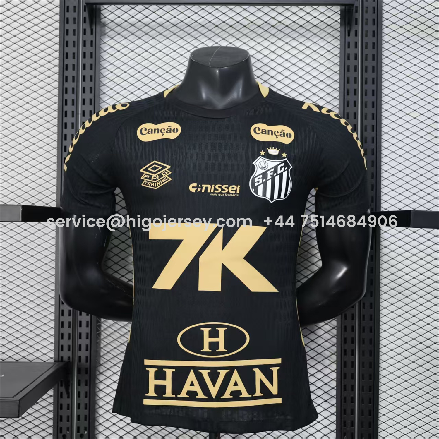 Higojerseys-Santos 2025-26 Goalkeeper Black Jersey With Sponsors - Player Version