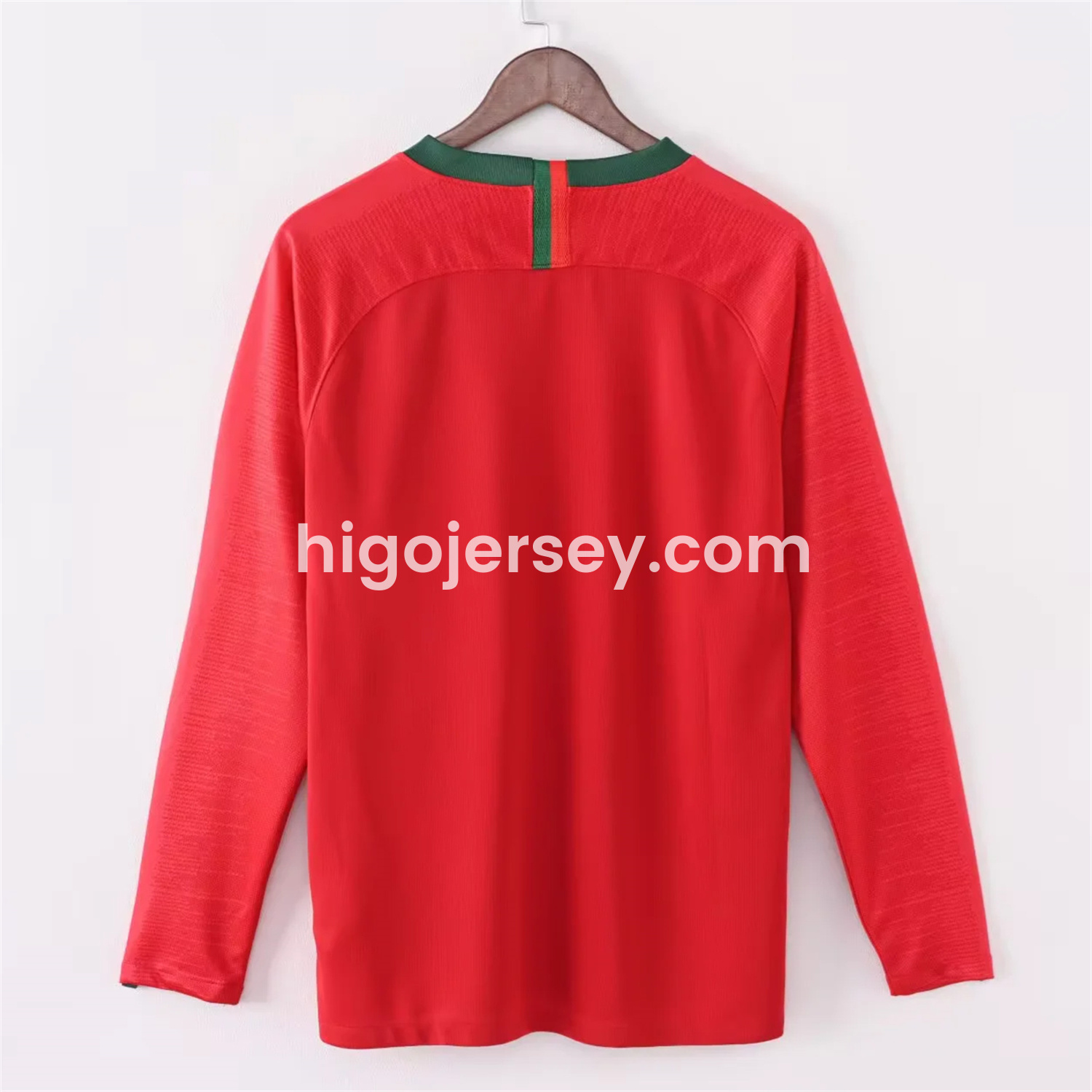 Higojerseys-Retro Portugal 2018 Home Long Sleeves Jersey