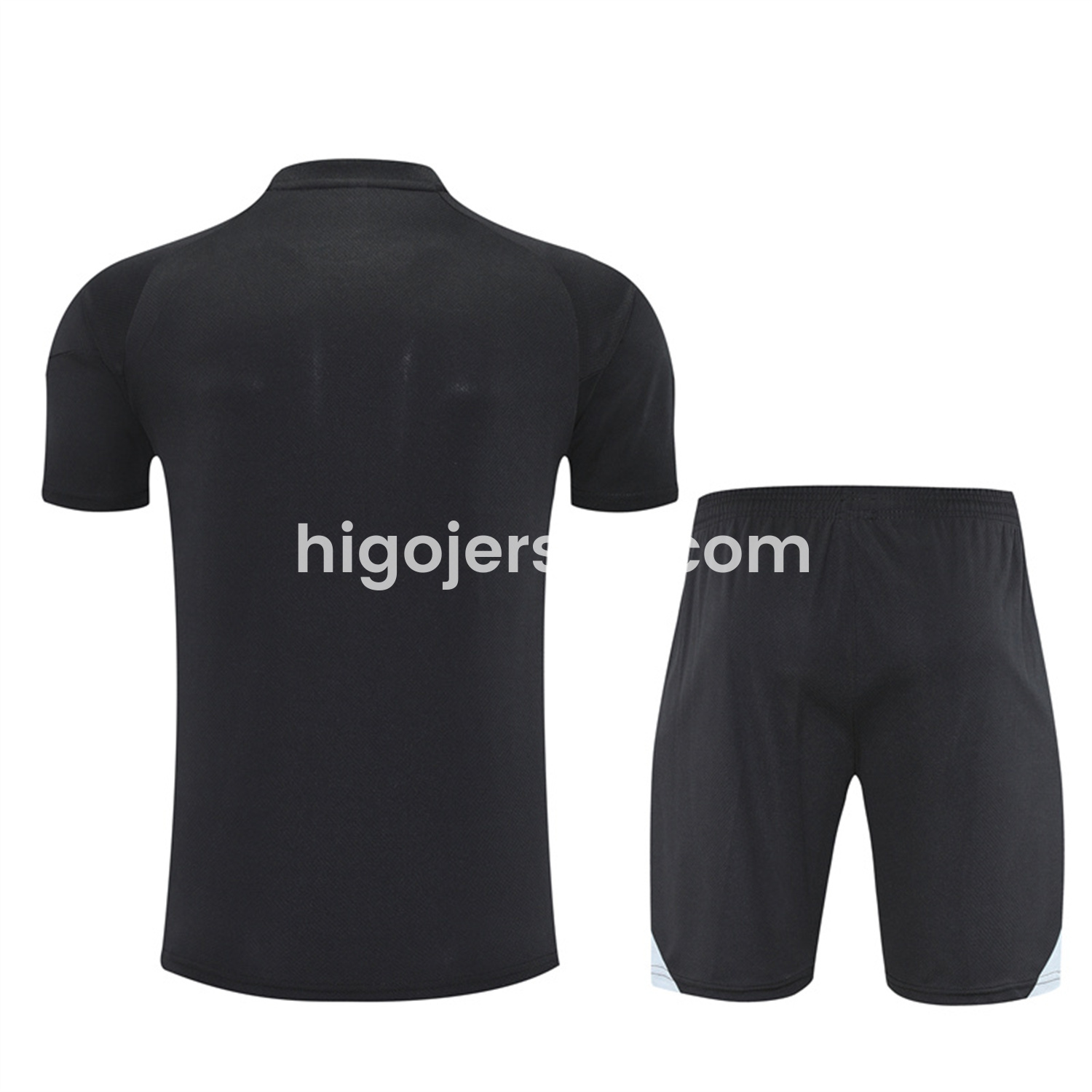 Higojerseys-Real Madrid 25-26 Short-Sleeve Training Set - Yellow Line Black Top and Black Shorts