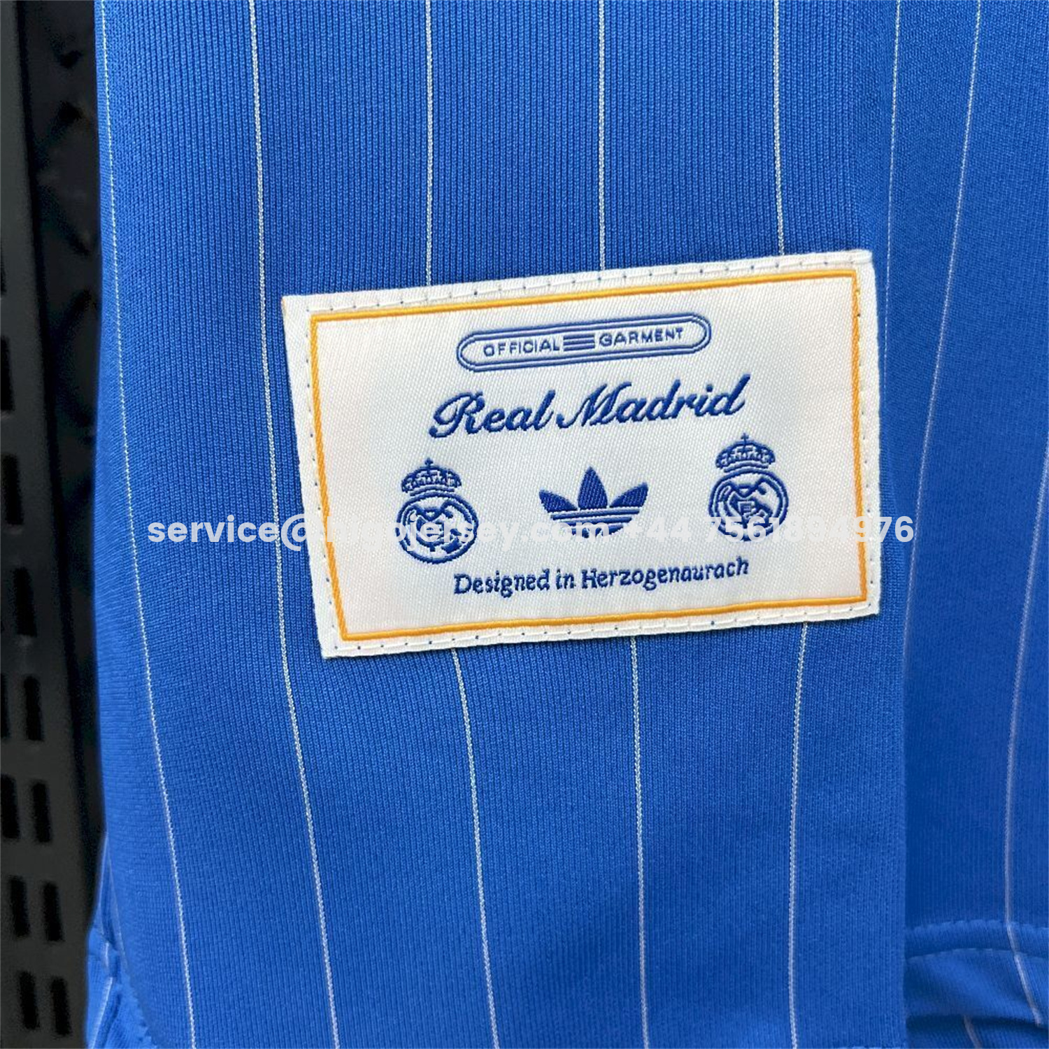 Higojerseys-Real Madrid 25-26 Trefoil White Lines Blue Travel Jersey - Fans Version