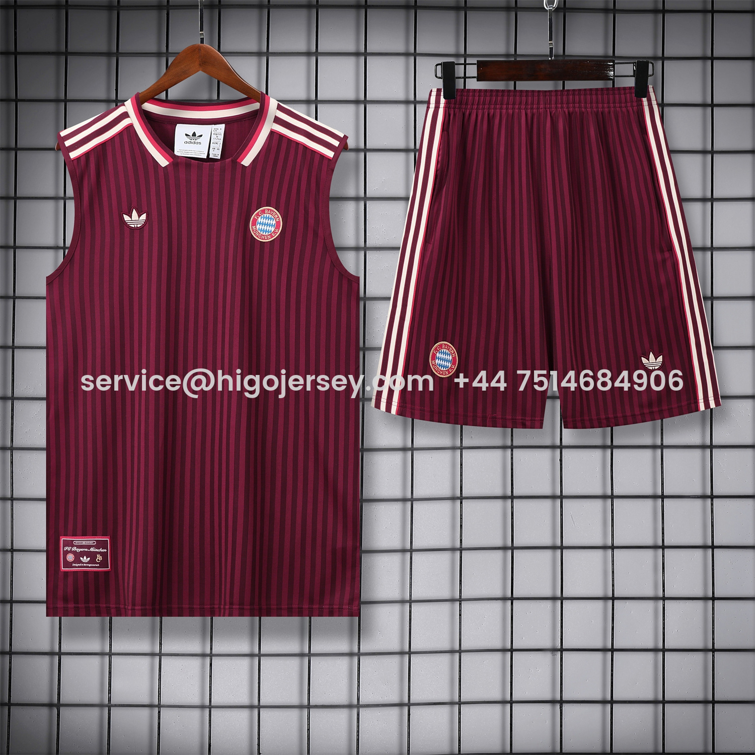 Higojerseys-Bayern Munich 25-26 Vest Training Set - Wine Red Lines Vest & Wine Red Lines Shorts