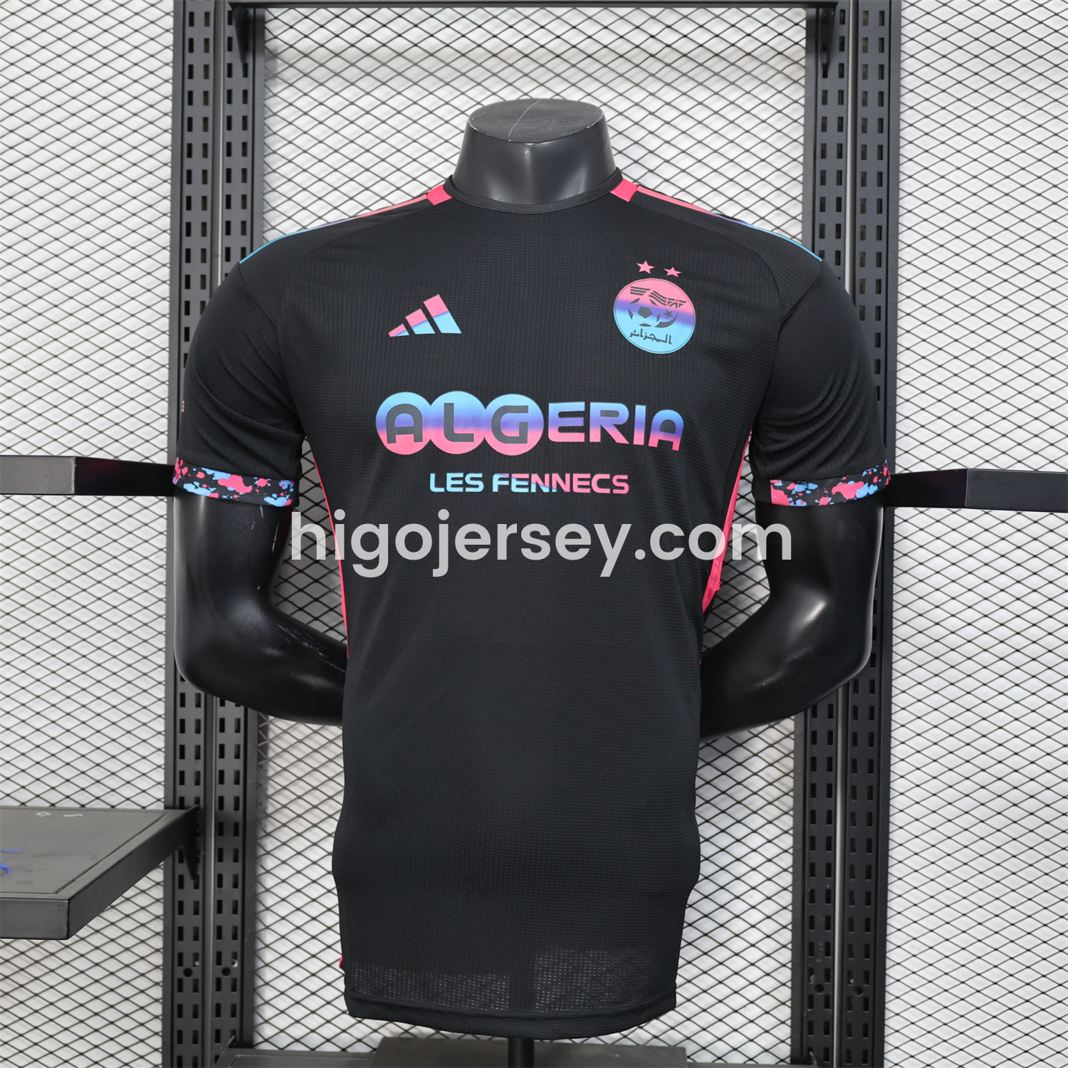 Higojerseys-Algeria 25-26 Pure Black with Fluorescent Green Powder Advertising Jersey - Player Version