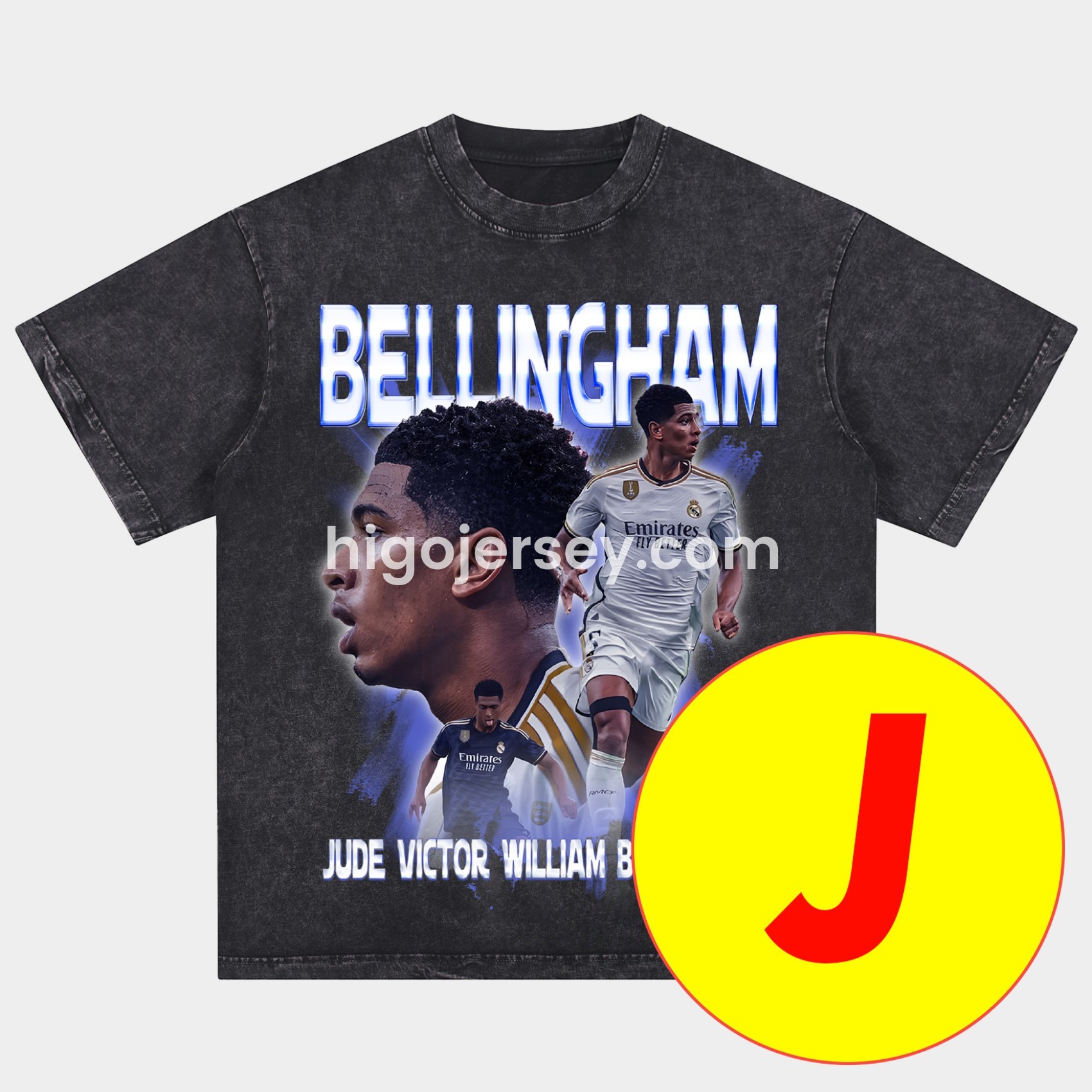 Higojerseys-Bellingham Real Madrid England Oversized Washed T-Shirt