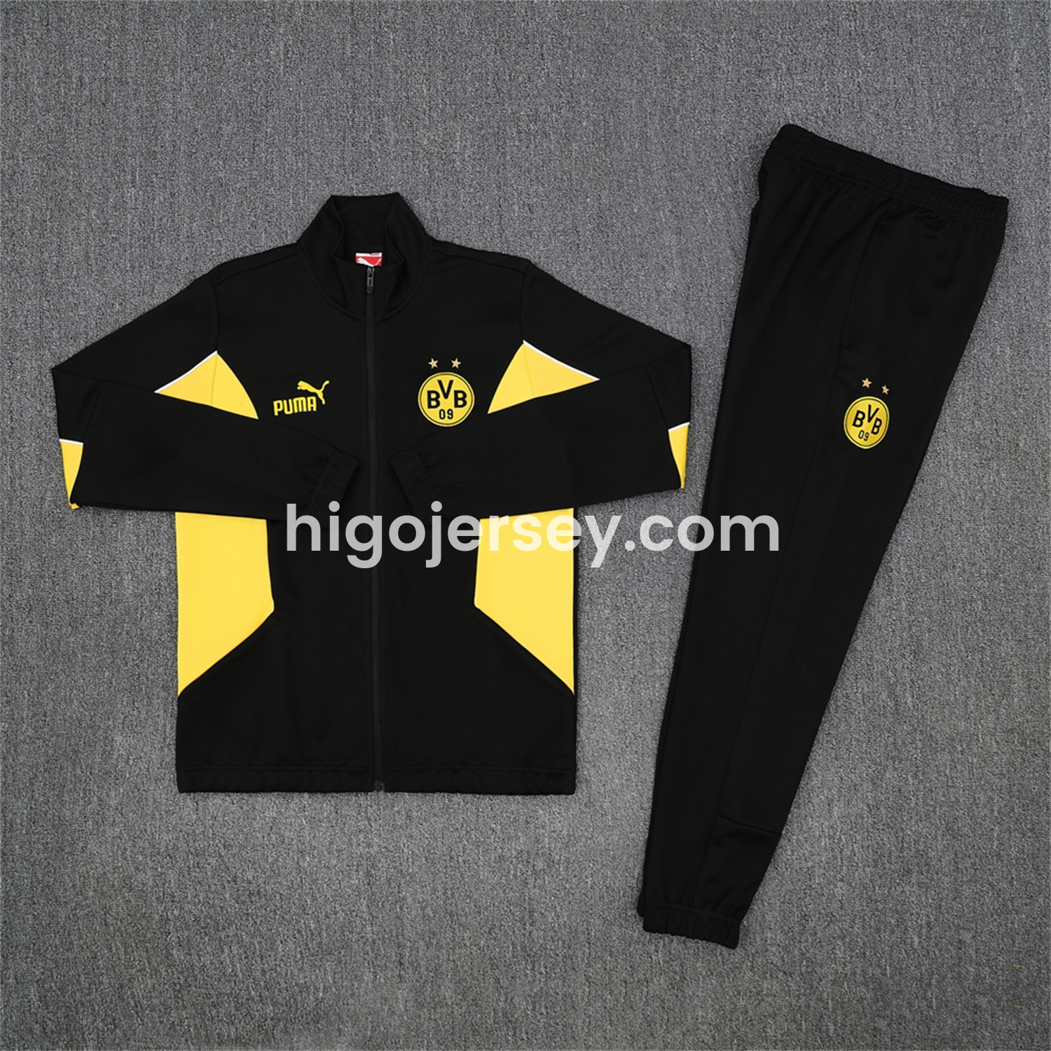 Higojerseys-Dortmund 25-26 Jacket Training Tracksuit - Black top & Black Pants