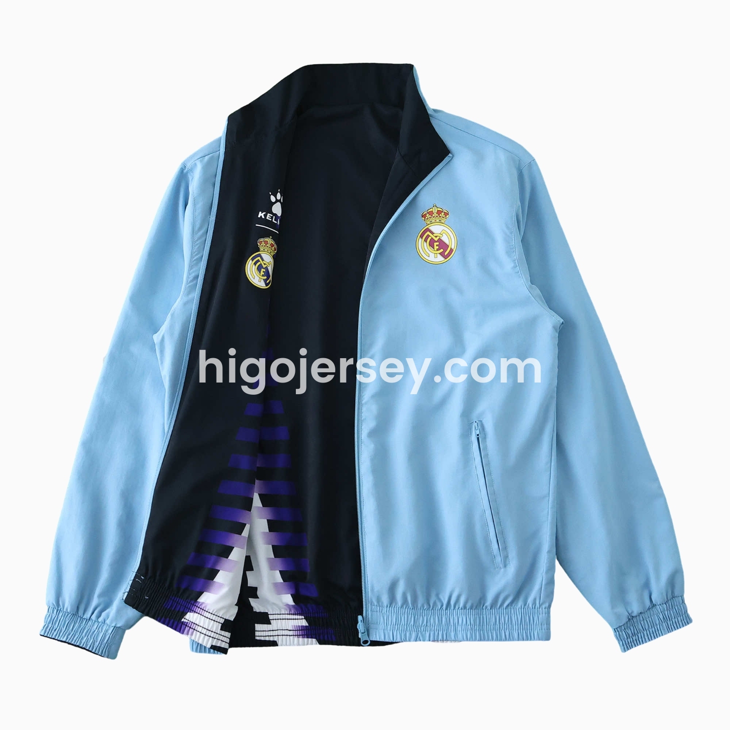 Higojerseys-Retro Real Madrid 1997-98 Third Double Sided Reversible Windbreaker - Black & Blue