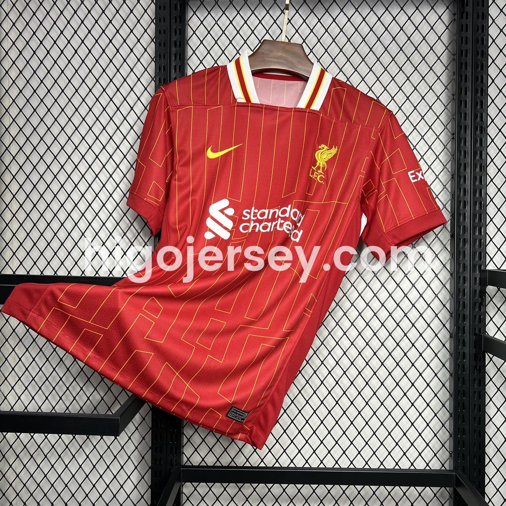 Higojerseys-Liver.pool 24-25 Home Jersey with Golden Champions Patch - Fans Version