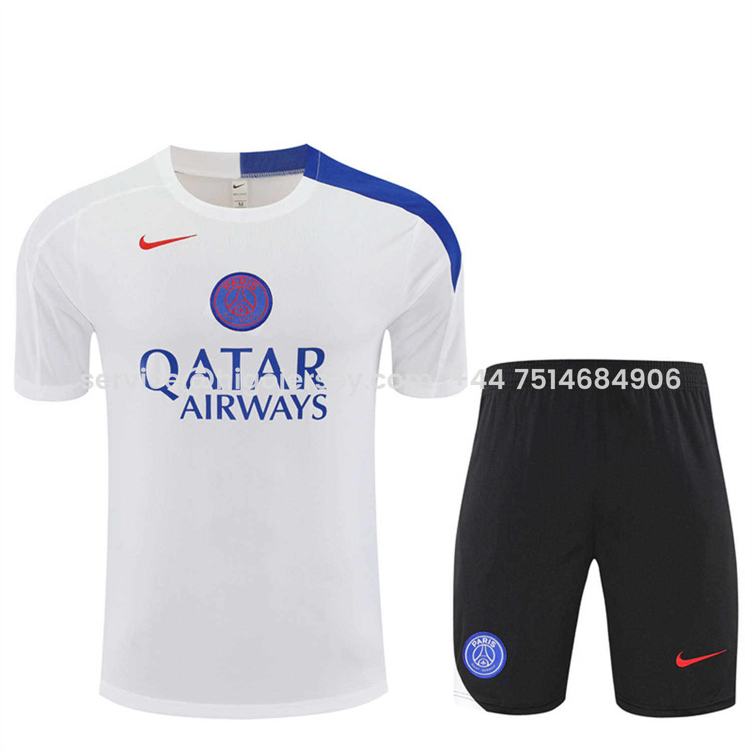 Higojerseys-Paris Saint-Germain PSG 25-26 Kids Short-Sleeve Training Set - White Top & Black Shorts