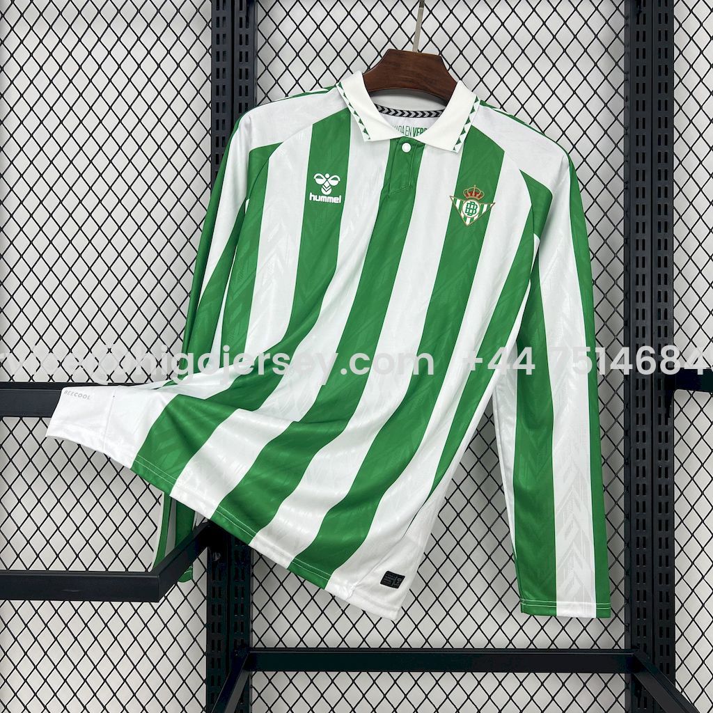 Higojerseys-Real Betis 24-25 Home Unsponsored Long Sleeves Jersey - Fans Version