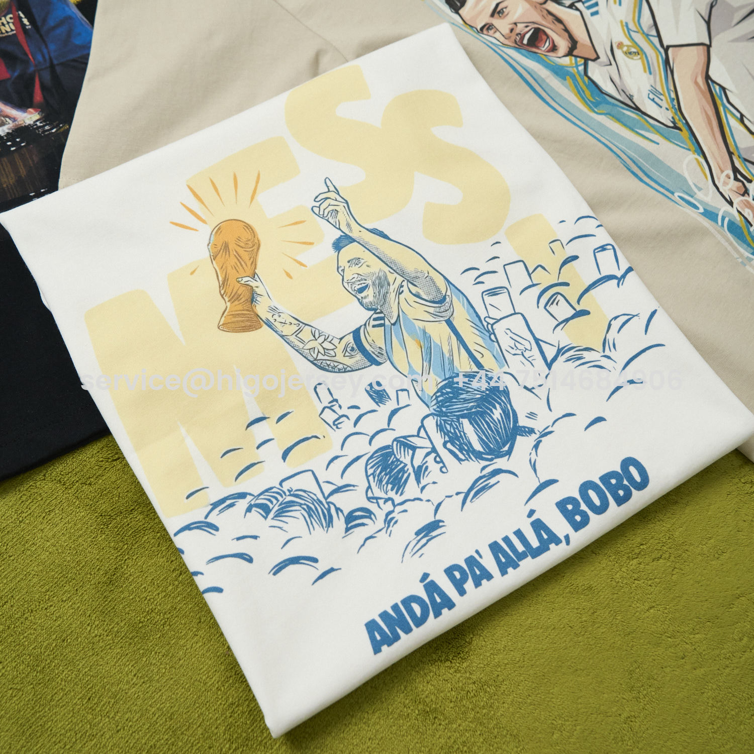 Higojerseys-Argentina Messi World Cup Anda Pa Alla Bobo Unisex Pure Cotton T-shirt