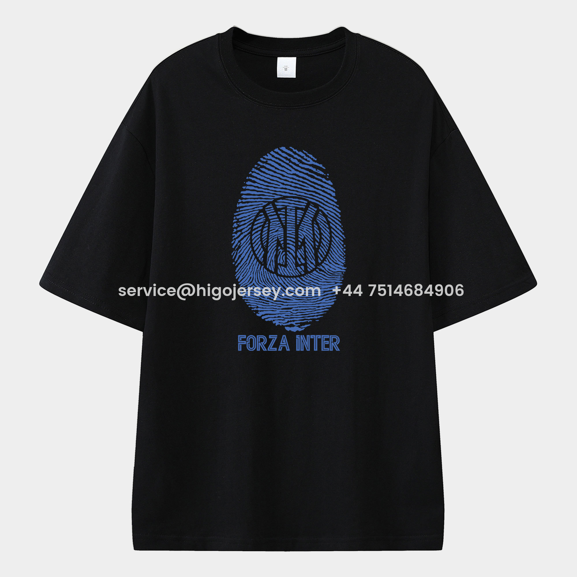 Higojerseys-Inter Milan Team Logo Fingerprint Unisex Pure Cotton T-shirt