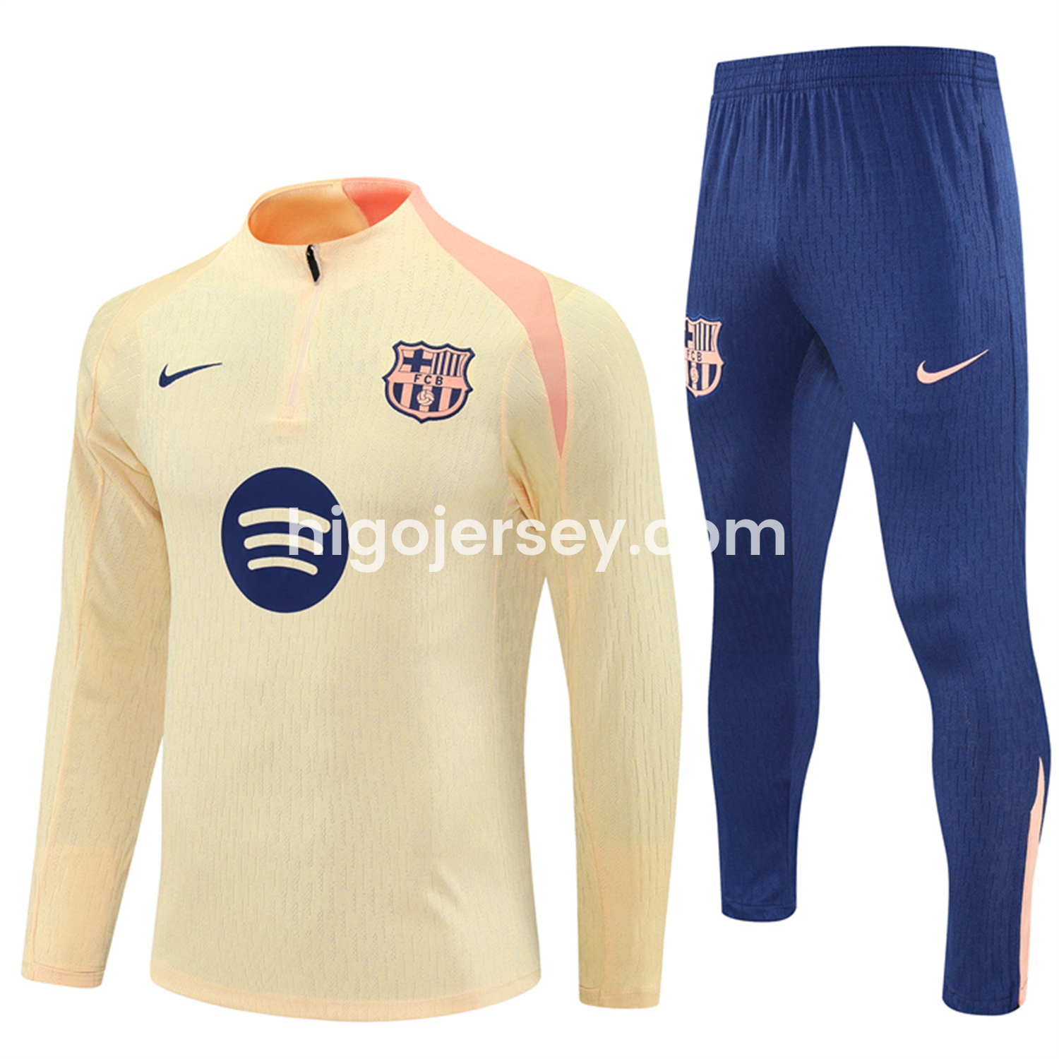 Higojerseys-Barcelona 25-26 Long Sleeve Training Set - Player Version - Light Yellow Top and Blue Pants