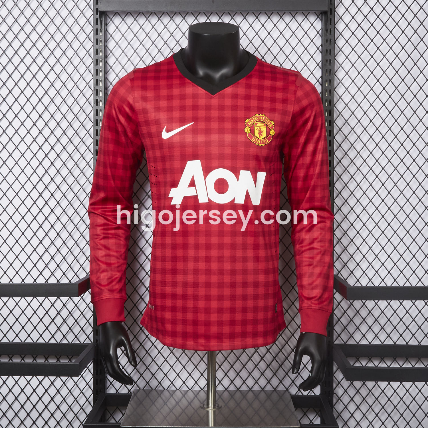 Higojerseys-Retro Manchester United 2012-13 Home Long Sleeve Jersey - Player Version