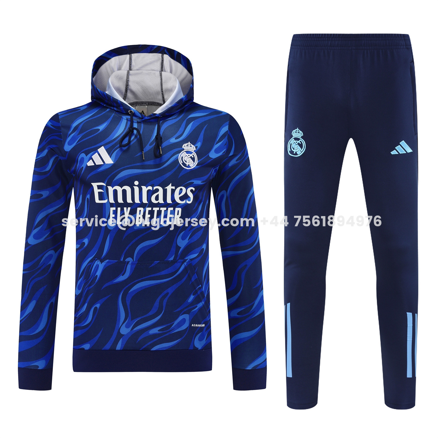 Higojerseys-Real Madrid 25-26 Training Hoodie Set - Blue Hoodie and Deep Blue Pants