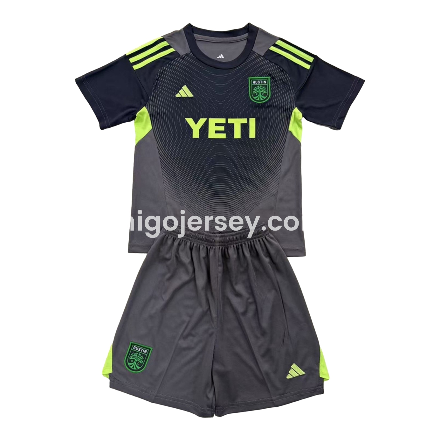Higojerseys-Austin 25-26 Grey Black Goalkeeper Kids Kit