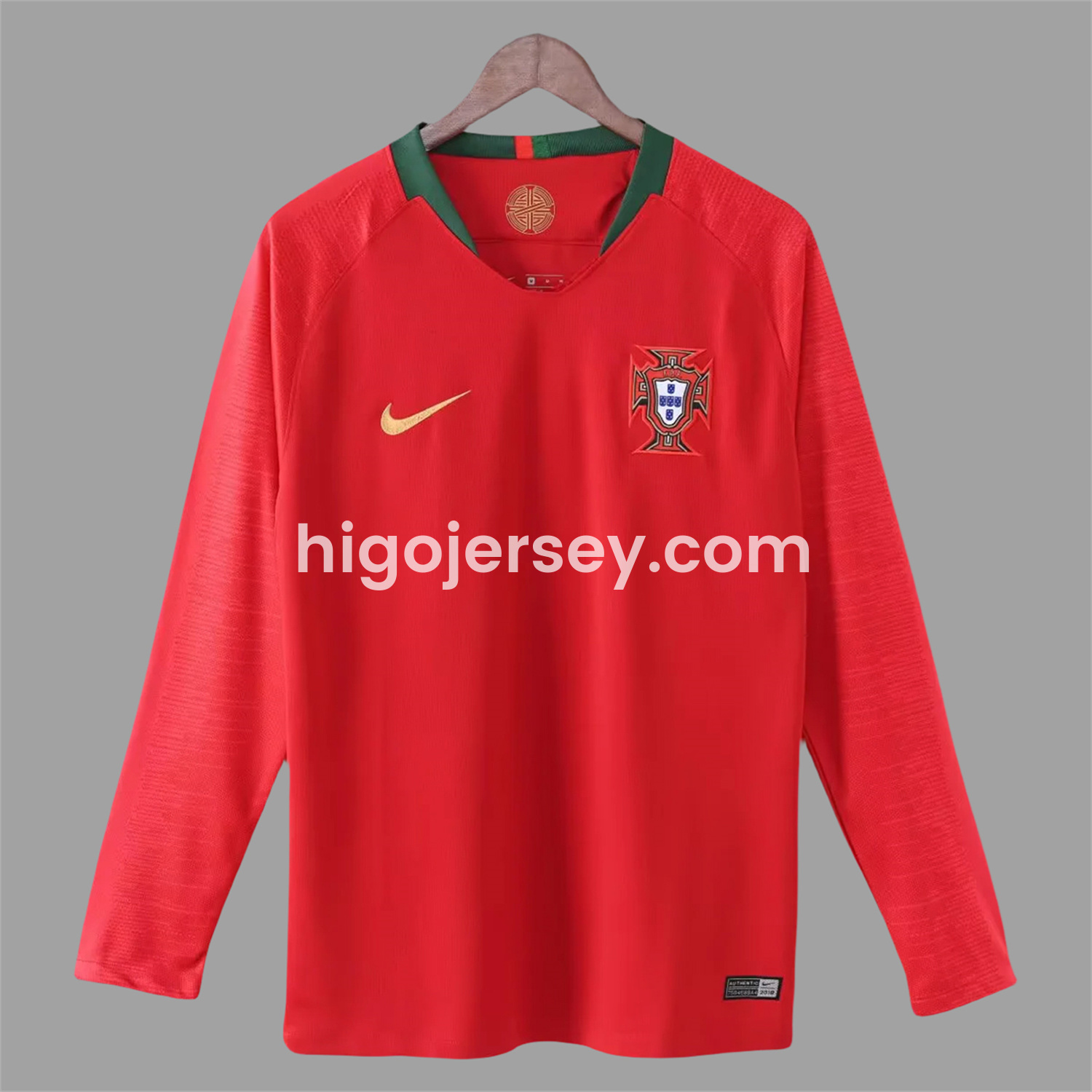 Higojerseys-Retro Portugal 2018 Home Long Sleeves Jersey