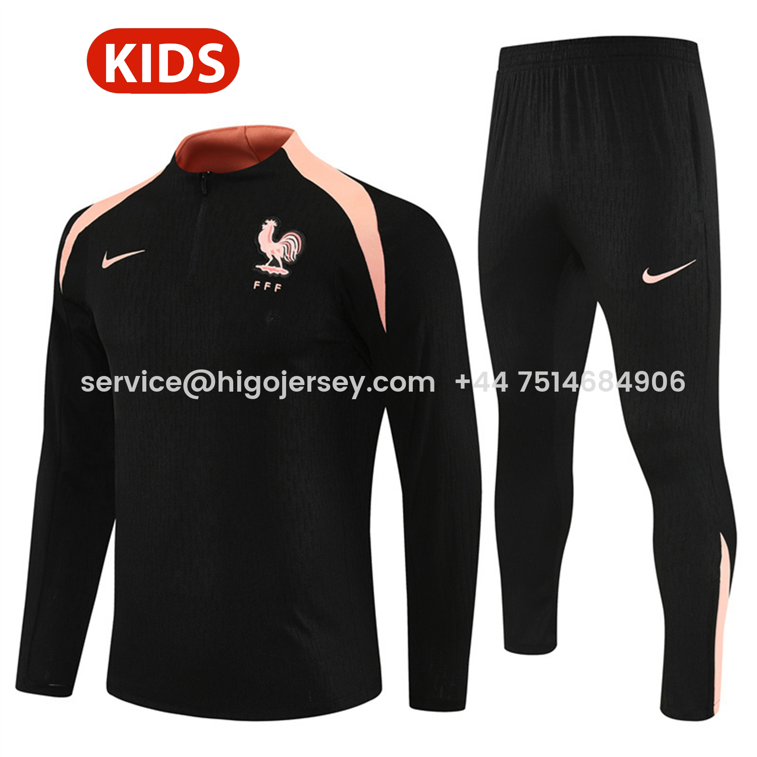 Higojerseys-France 25-26 Kids Long Sleeve Training Set - Player Version - Black Top and Pants