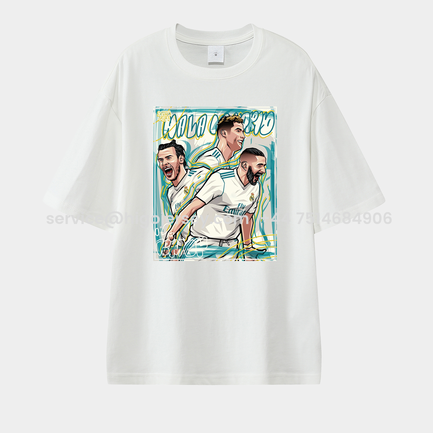 Higojerseys-Real Madrid BBC Benzema Bale Cristiano Ronaldo Unisex Pure Cotton T-shirt