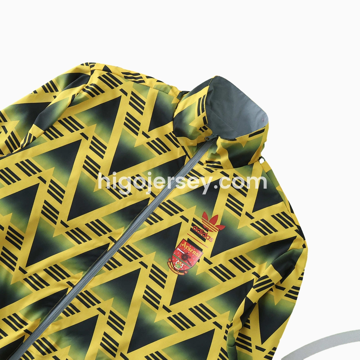 Higojerseys-Retro Arsenal 1991-93 Away Double Sided Reversible Windbreaker - Yellow & Grey