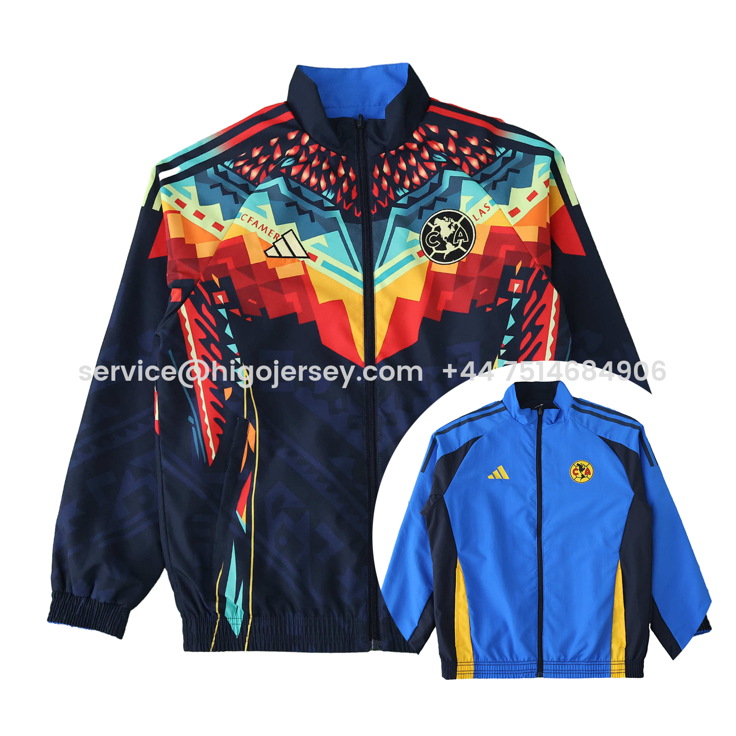 Higojerseys-Club América 25-26 Throwback Double Sided Reversible Windbreaker - Blue & Black
