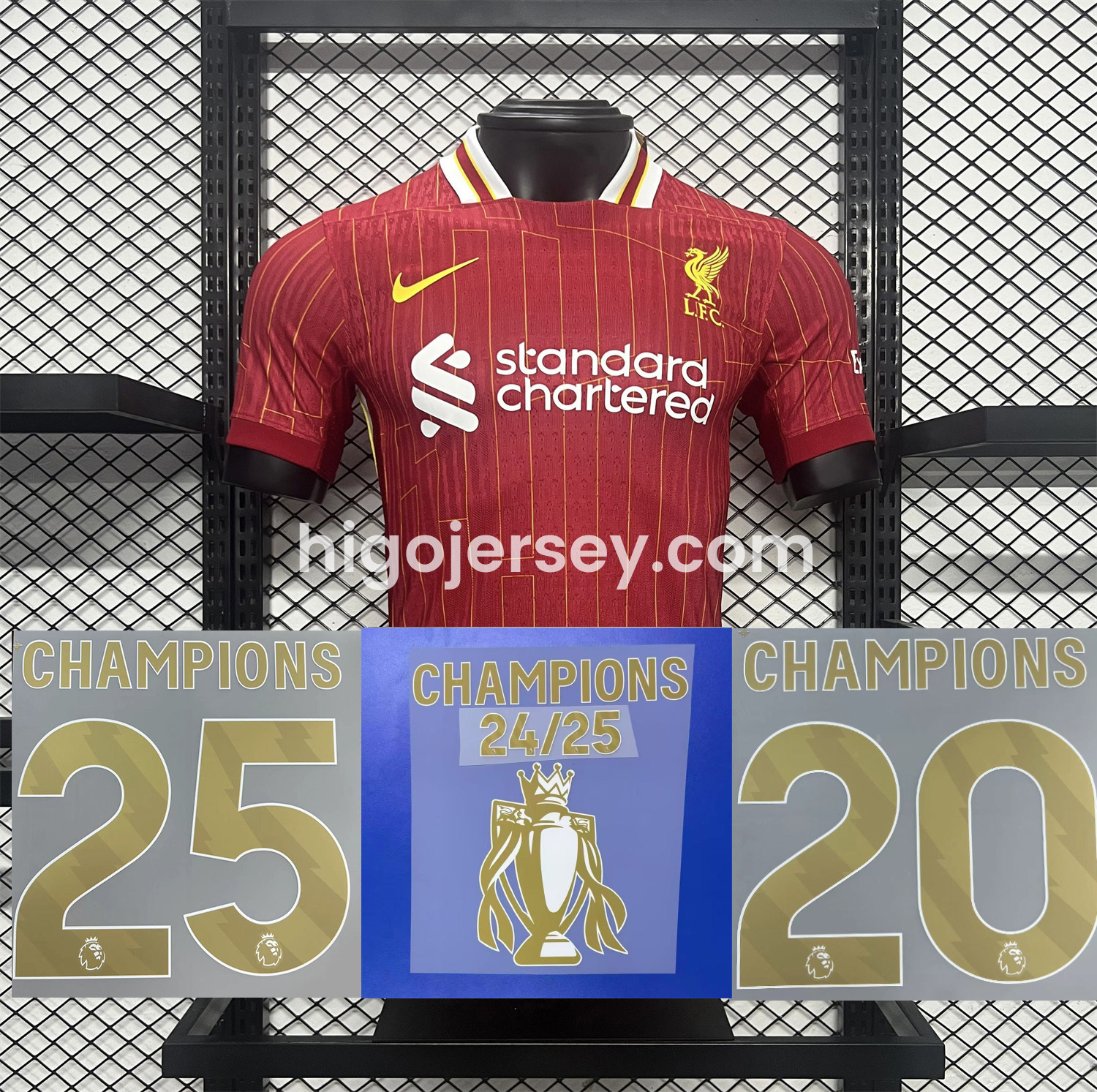 Higojerseys-Liver.pool 24-25 Home Jersey with Golden Champions Patch - Player Version