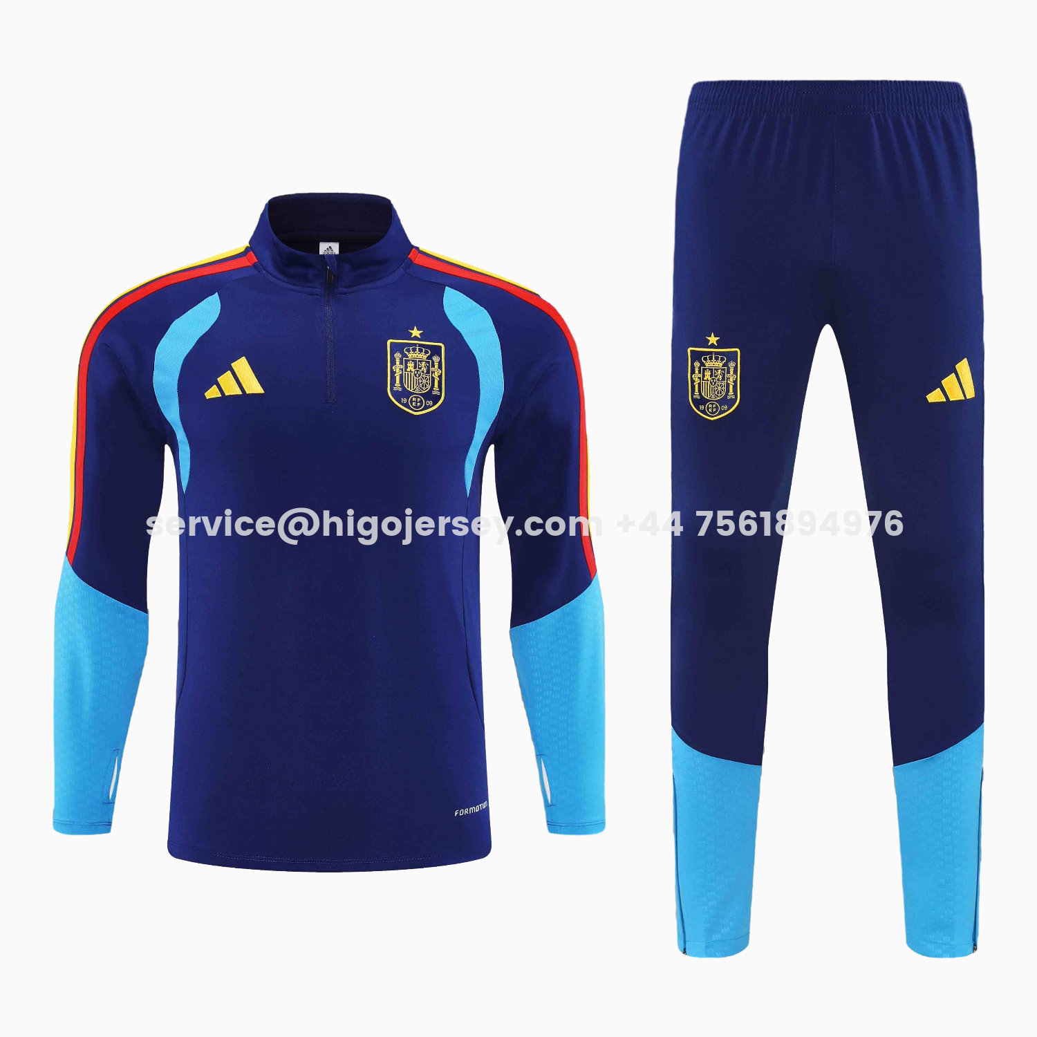 Higojerseys-Spain 2026 Kids Long Sleeve Training Set - Deep Blue Top & Pants