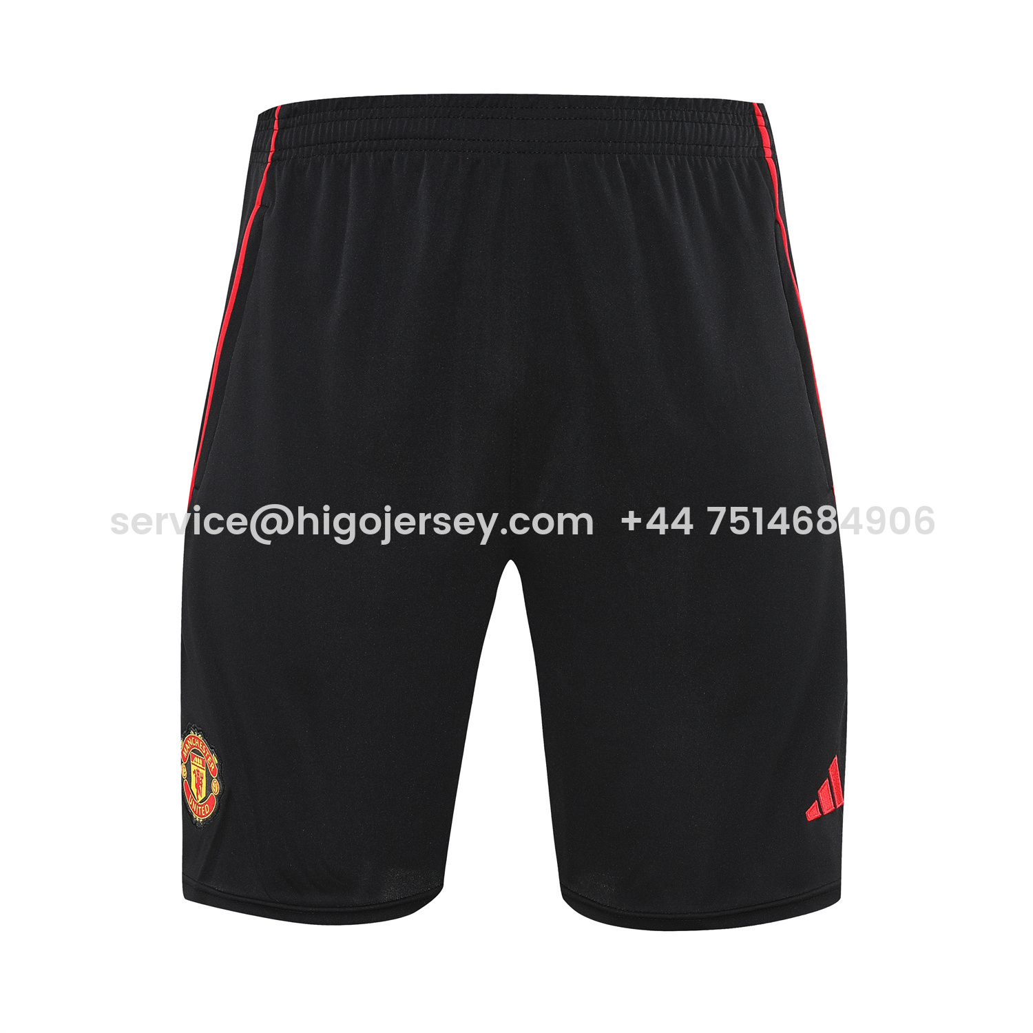 Higojerseys-Manchester United 25-26 Short-Sleeve Training Set - Red Black Blocks White Top & Black Shorts
