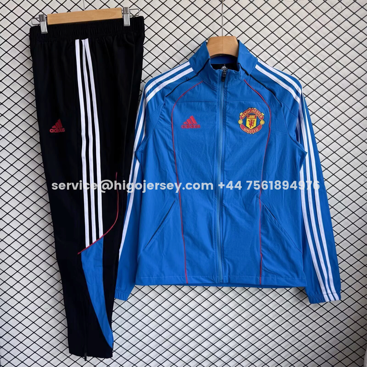 Higojerseys-Manchester United 25-26 Windbreaker Training Set - Blue Top and Black Pants