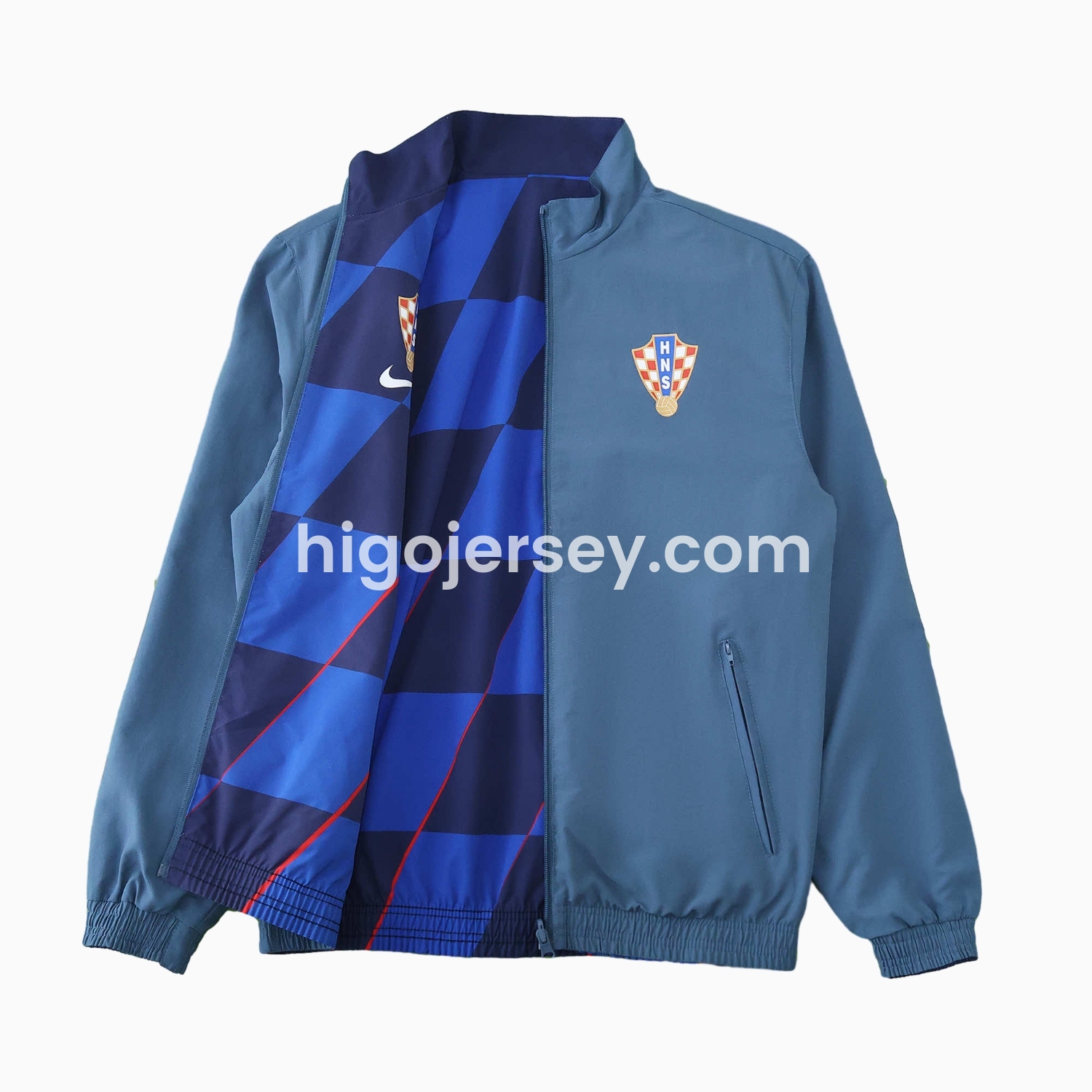 Higojerseys-Croatia 24-25 Away Style Double Sided Reversible Windbreaker - Blue