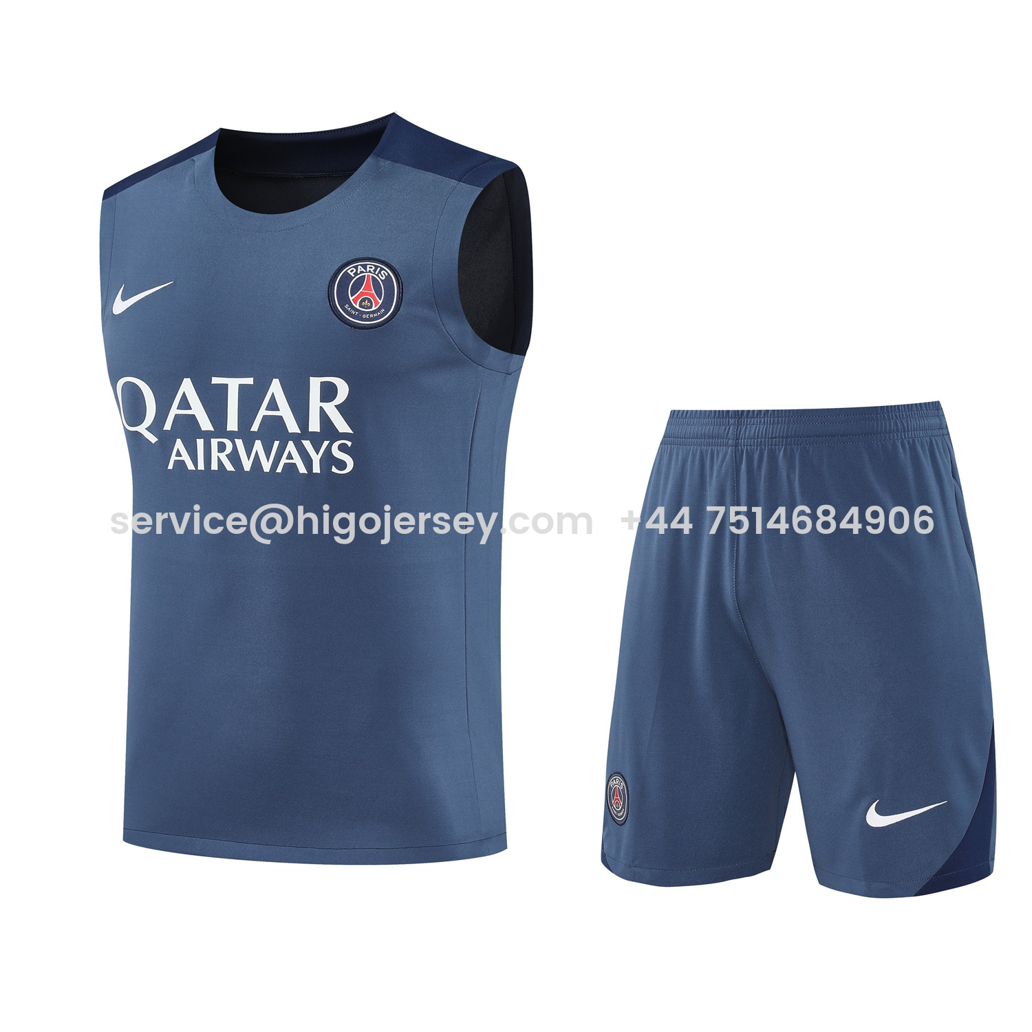 Higojerseys-Paris Saint-Germain PSG 25-26 Vest Training Set - Deep Blue Vest & Deep Blue Shorts