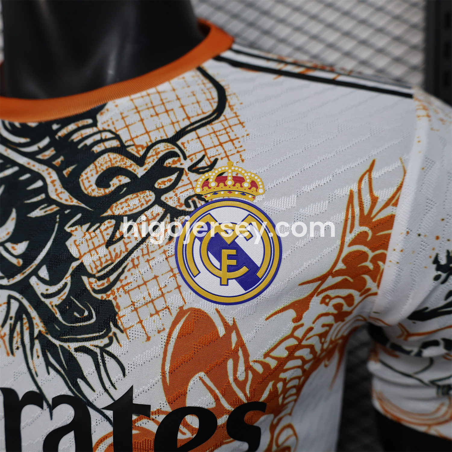 Higojerseys-Real Madrid 24-25 Black & Orange Loong White Jersey - Player Version