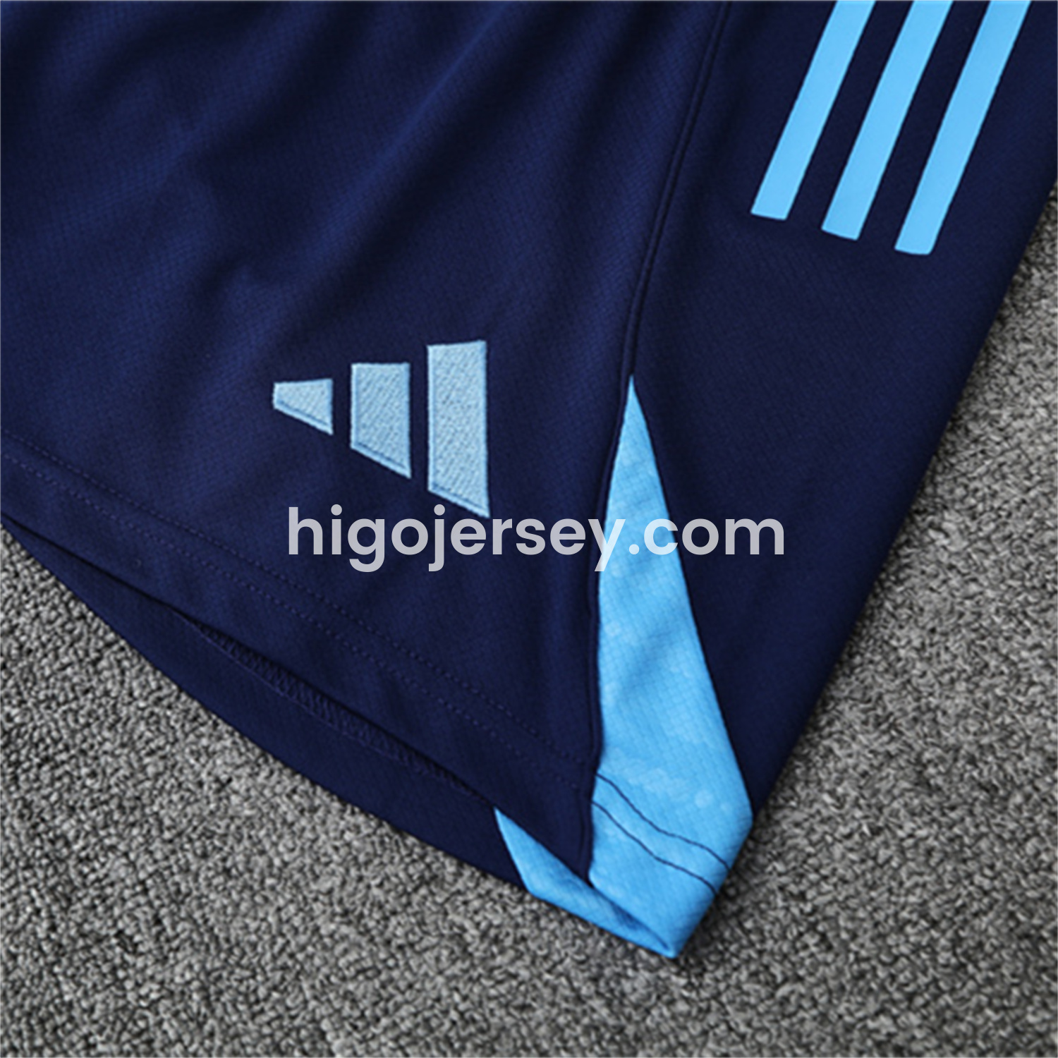 Higojerseys-Real Madrid 25-26 Pre-Match Short-Sleeve Training Set - Blue-Gray Camouflage Top and Blue Shorts