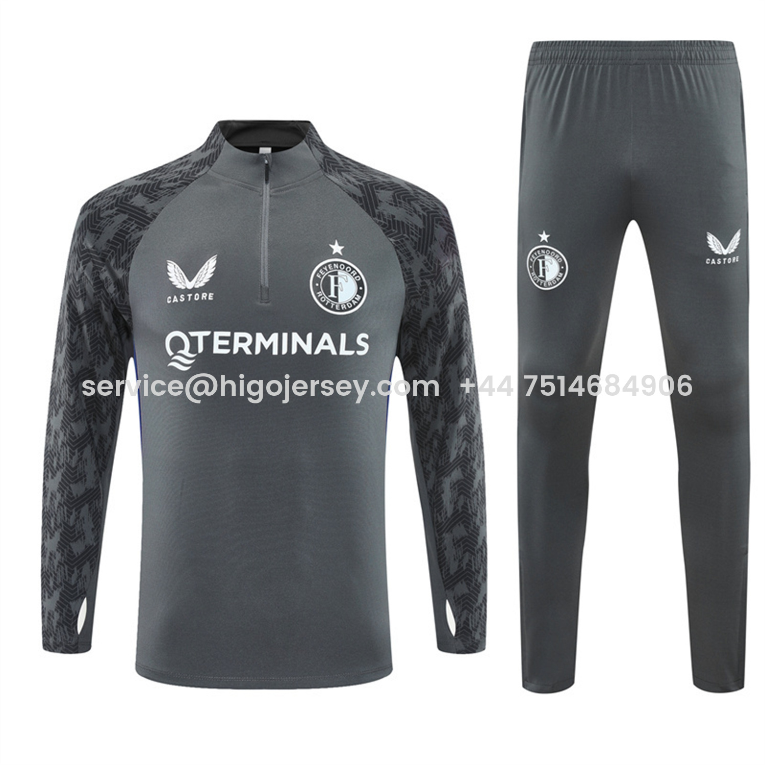Higojerseys-Feyenoord 25-26 Kids Long Sleeve Training Set - Dark Gray Top & Dark Gray Pants