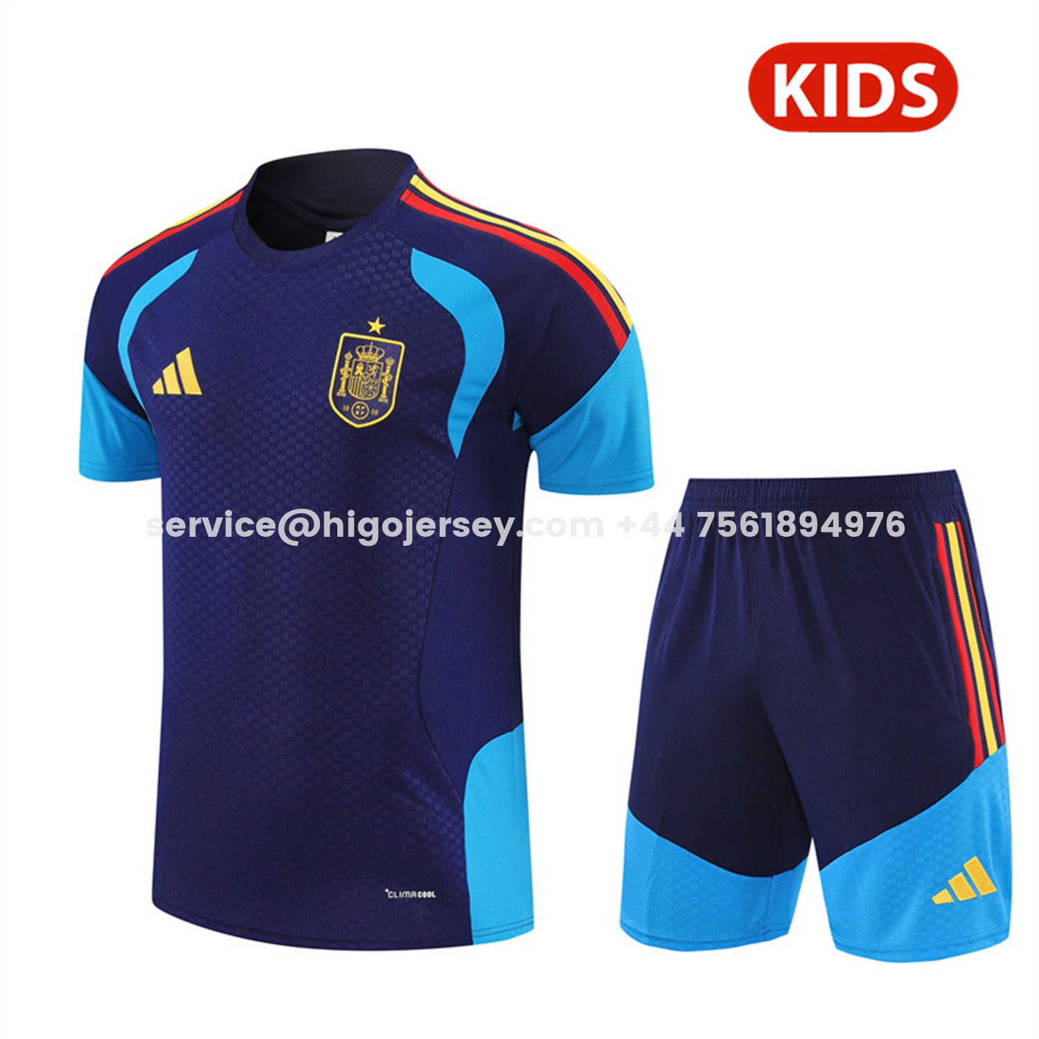 Higojerseys-Spain 2026 Kids Short-Sleeve Training Set - Royal Blue Top & Shorts