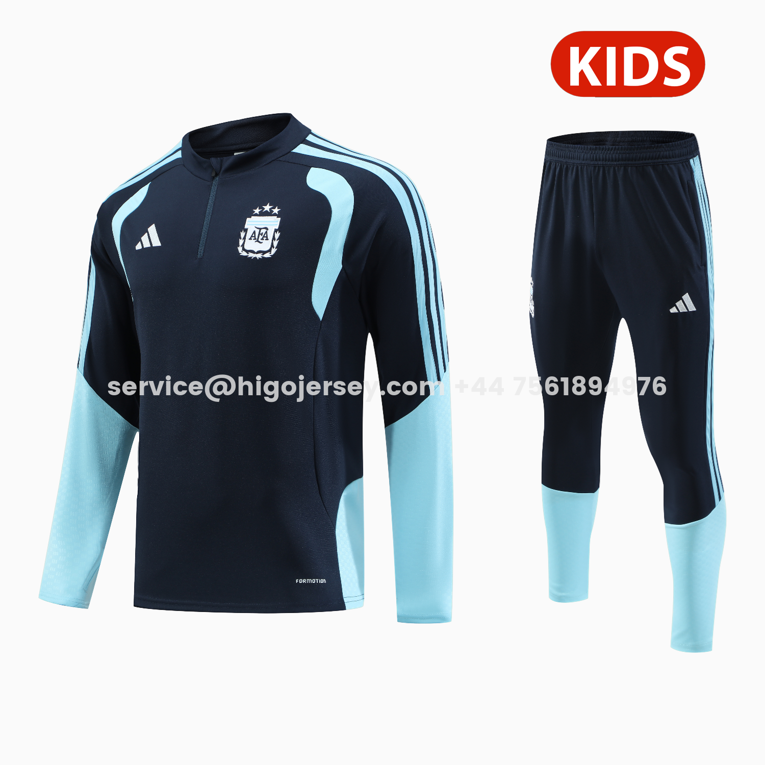 Higojerseys-Argentina 2026 Kids Long Sleeve Training Set - Blue Black Top & Pants