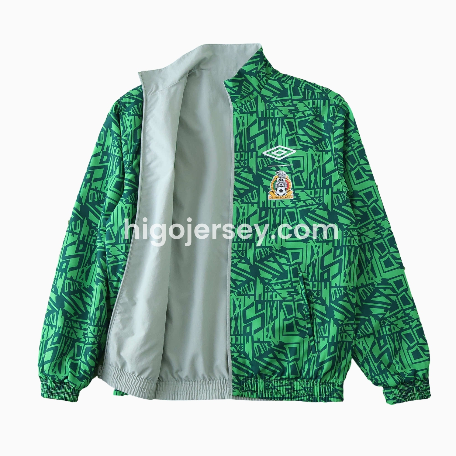 Higojerseys-Retro Mexico 1994 Retro Style Double Sided Reversible Windbreaker - Green & Grey