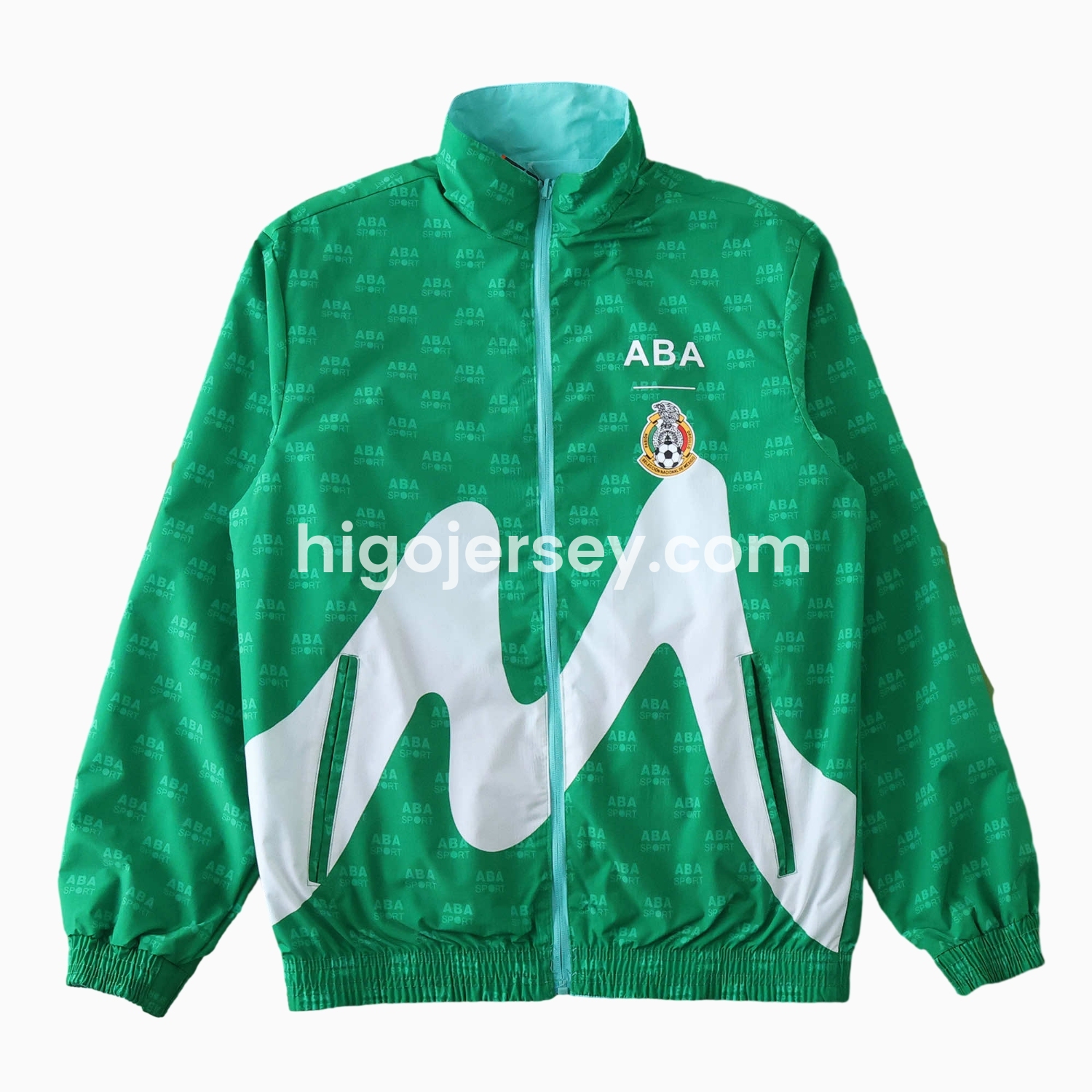 Higojerseys-Retro Mexico 1995 Retro Style Double Sided Reversible Windbreaker - Green & Blue