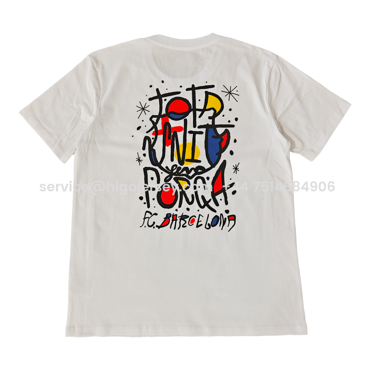 Higojerseys-Barcelona Tots Units Fem Força Full-Color Drawing Of The Shield T-shirt【White】