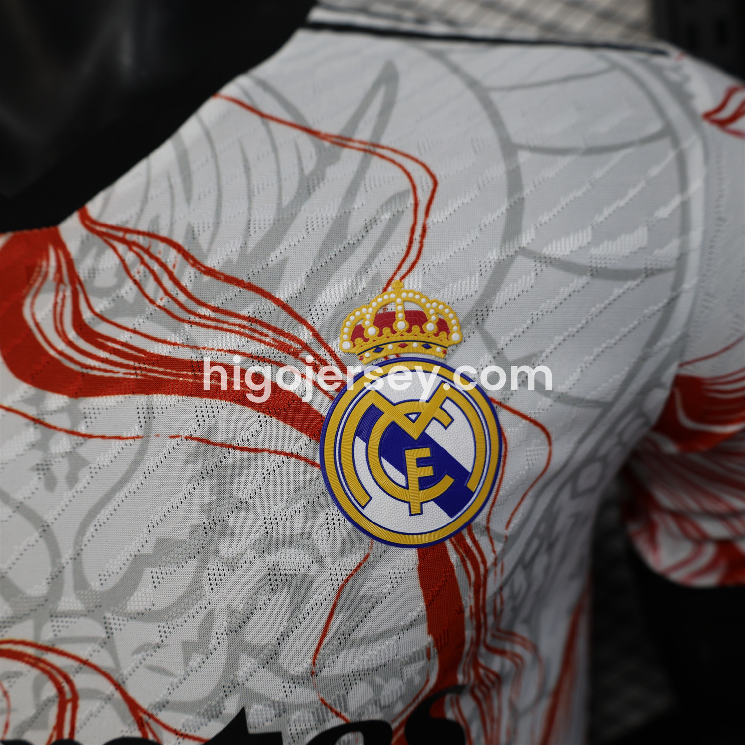 Higojerseys-Real Madrid 24-25 Black & Red Loong White Jersey - Player Version