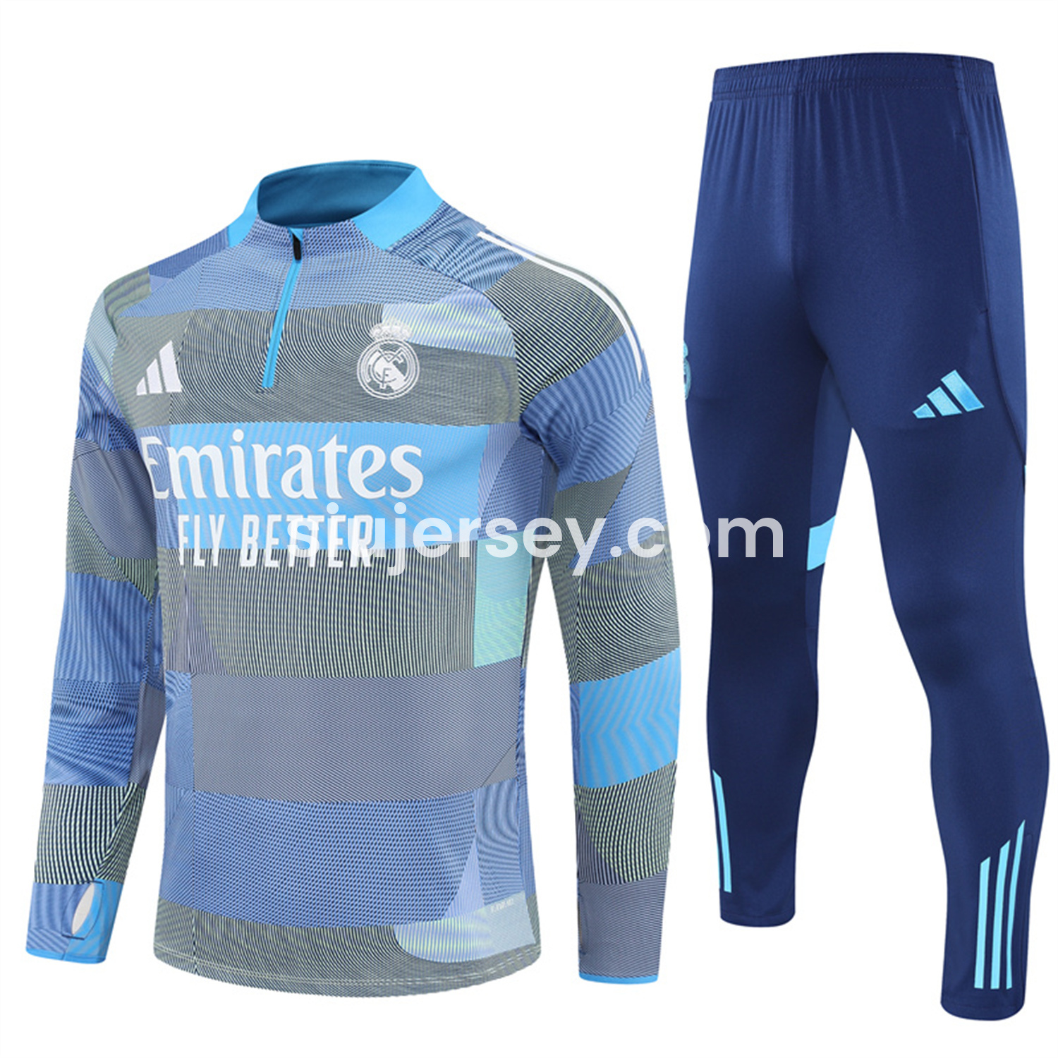 SIUjerseys-Real Madrid 25-26 Long Sleeves Training Set - Blue-Gray Camouflage Top & Blue Pants