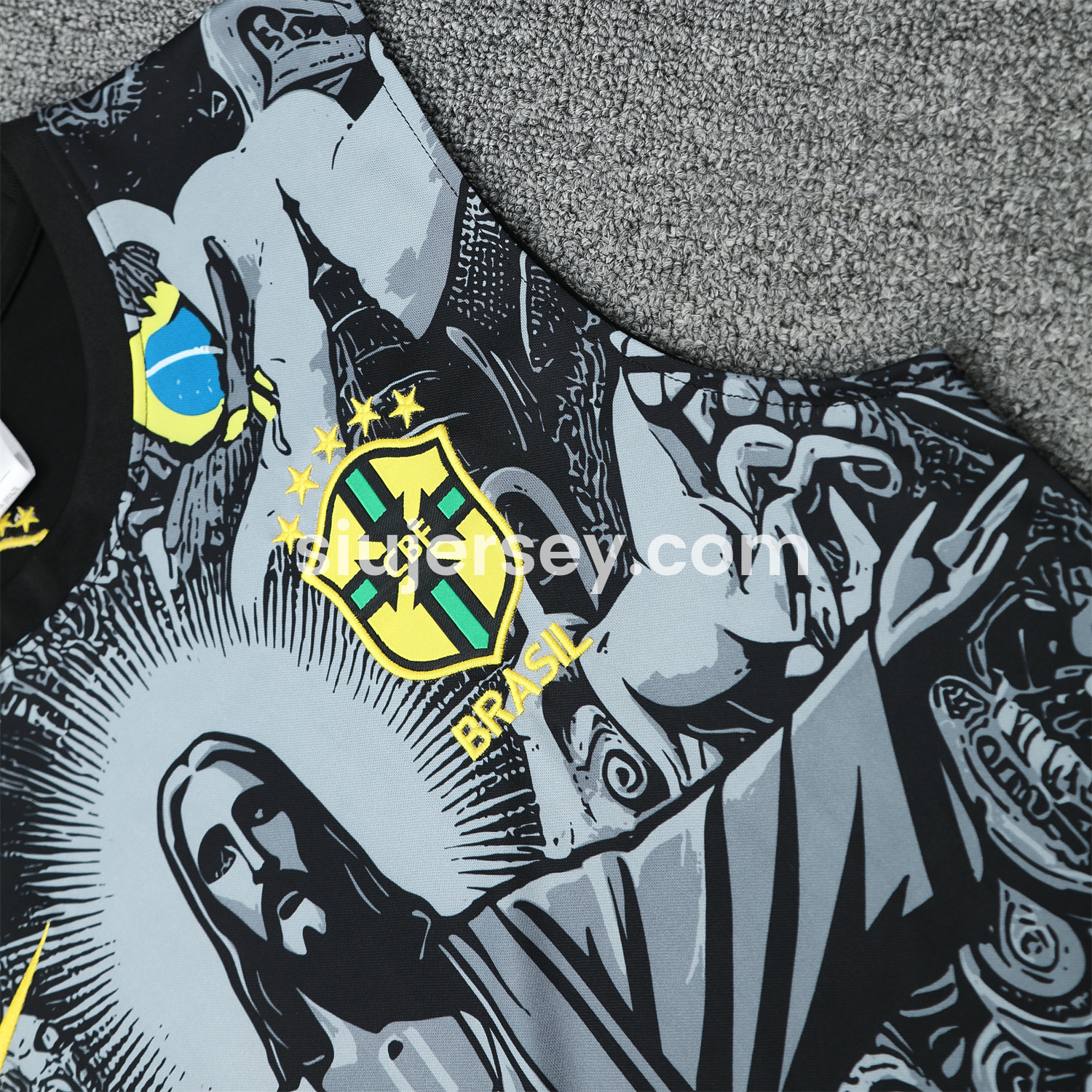 SIUjerseys-Brazil 25-26 Gray Jesus Statue Vest Training Set - Gray Vest & Black Shorts